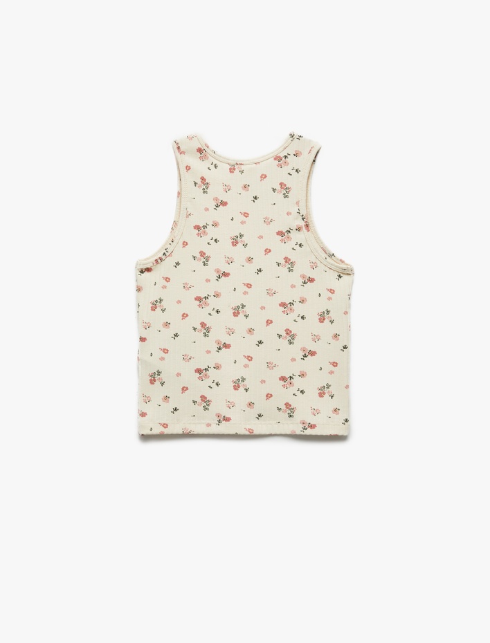 Kız Çocuk Çiçek Desenli Bisiklet Yaka Kaşkorse Atlet