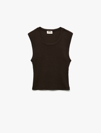 Pamuklu Kaşkorse Kolsuz Bisiklet Yaka Basic Crop Atlet