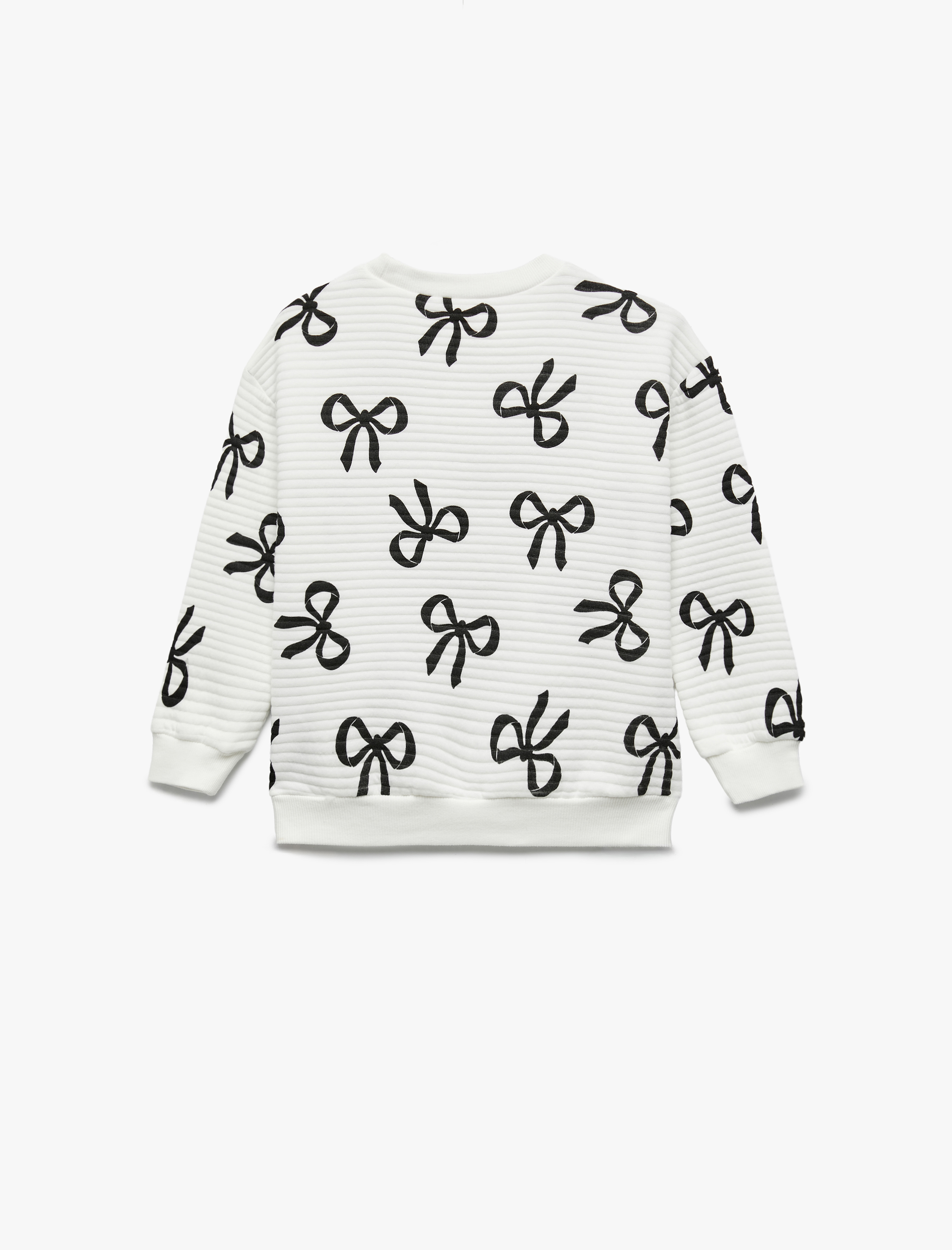  Kız Bebek Fiyonk Baskılı Uzun Kollu Bisiklet Yaka Sweatshirt