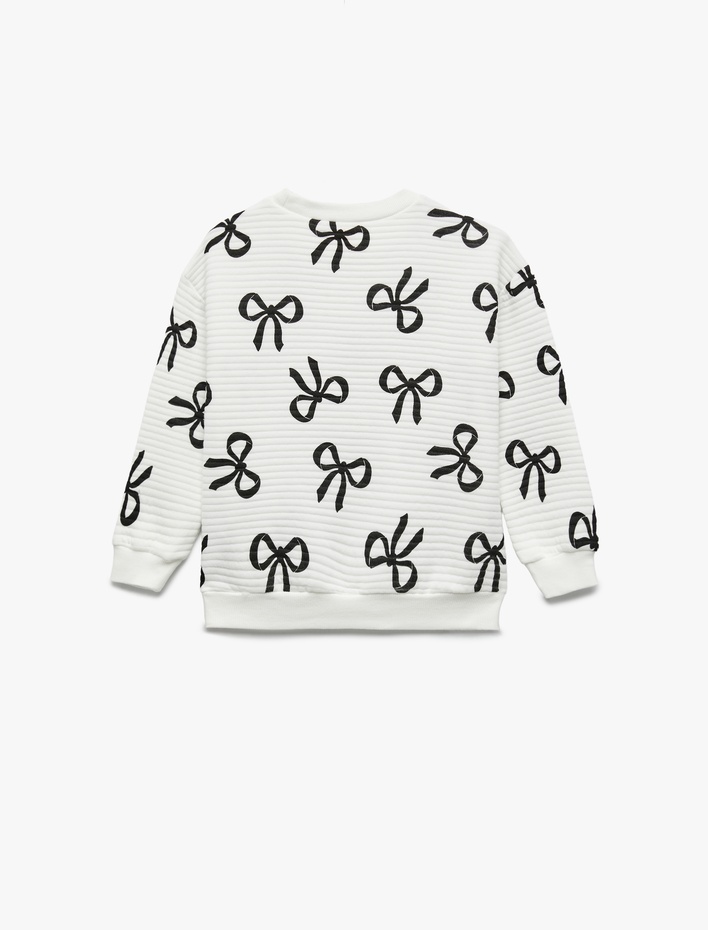 Kız Bebek Fiyonk Baskılı Uzun Kollu Bisiklet Yaka Sweatshirt