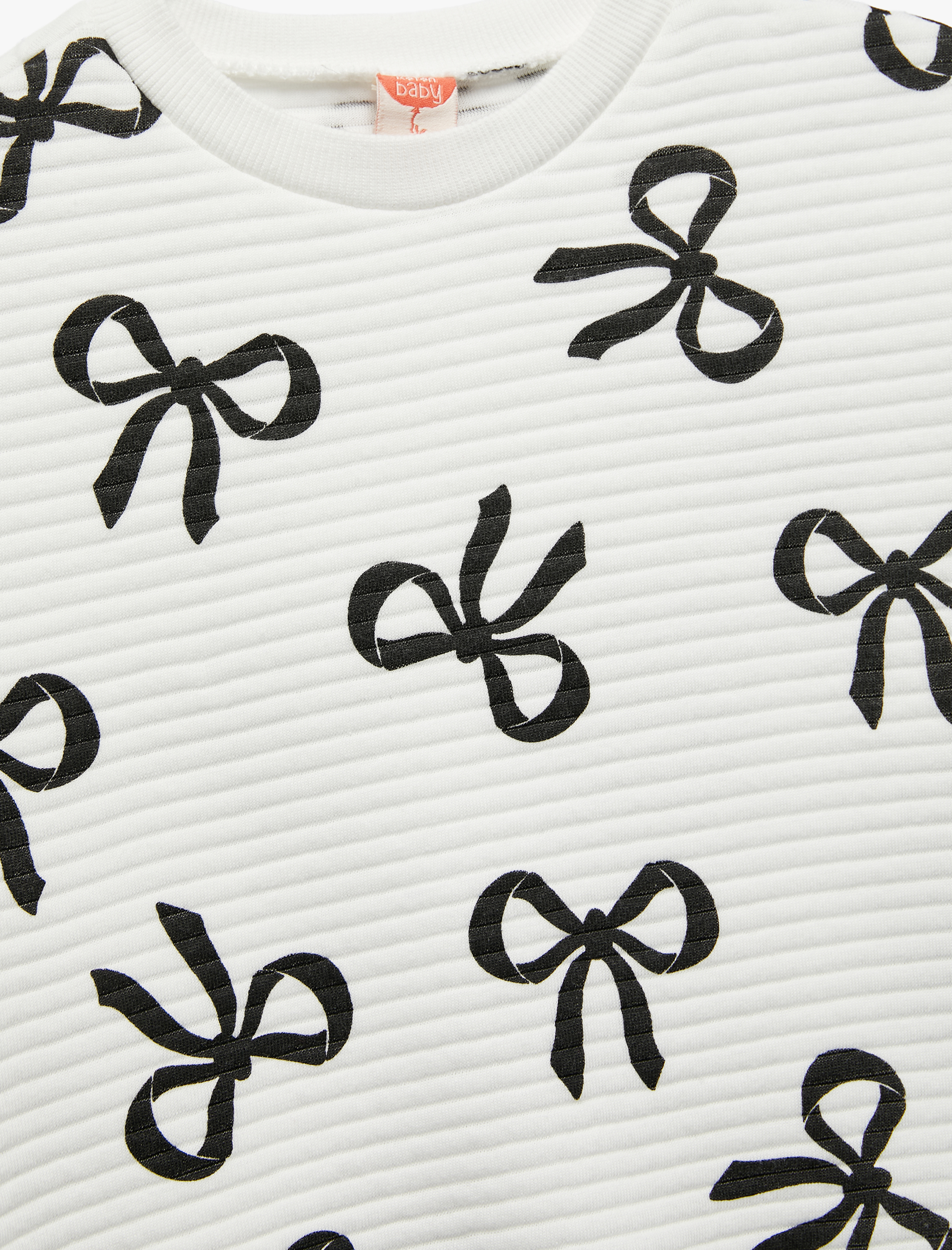  Kız Bebek Fiyonk Baskılı Uzun Kollu Bisiklet Yaka Sweatshirt