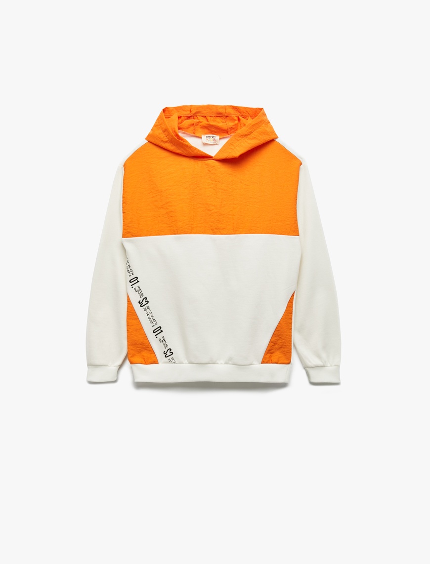  Erkek Çocuk Şardonlu Renk Bloklu Uzun Kollu Kapşonlu Oversize Sweatshirt