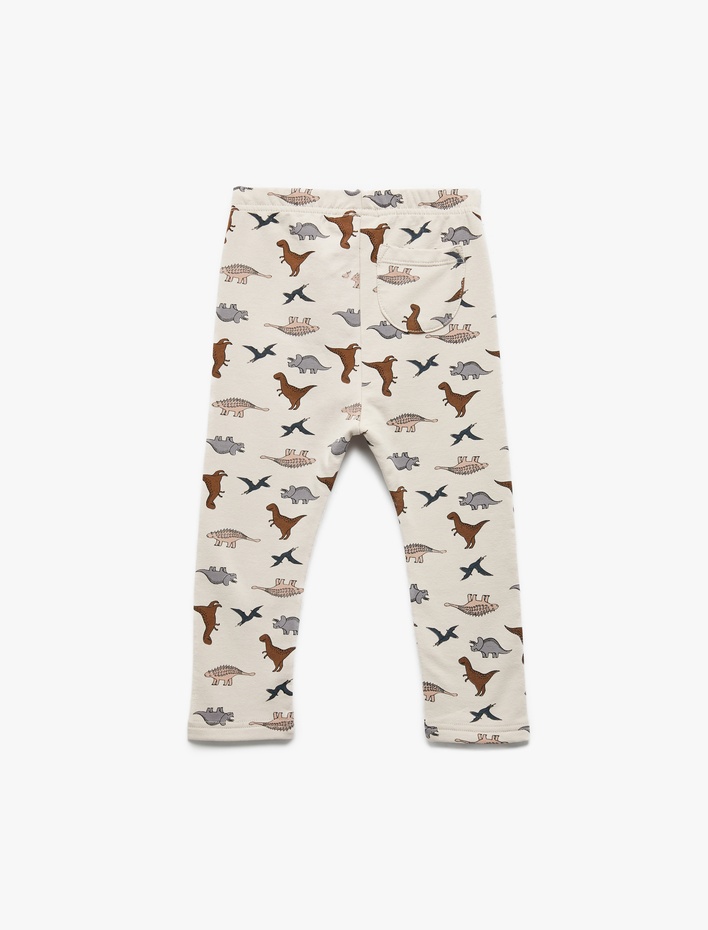 Erkek Bebek Dinozor Baskılı Beli Bağlamalı Pamuklu Şardonlu Uzun Tayt