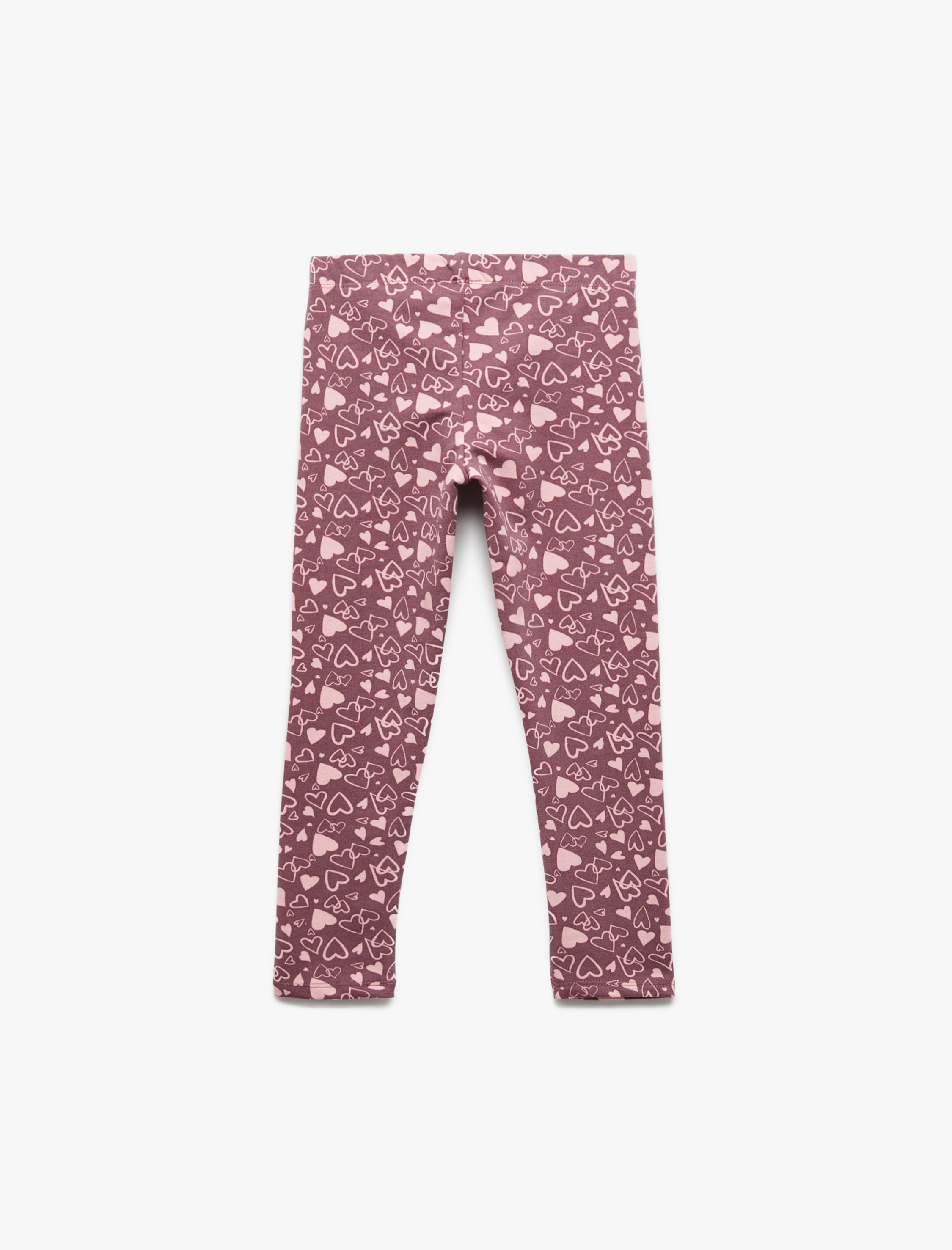  Kız Çocuk Şardonlu Kalp Desenli Pamuklu Uzun Tayt