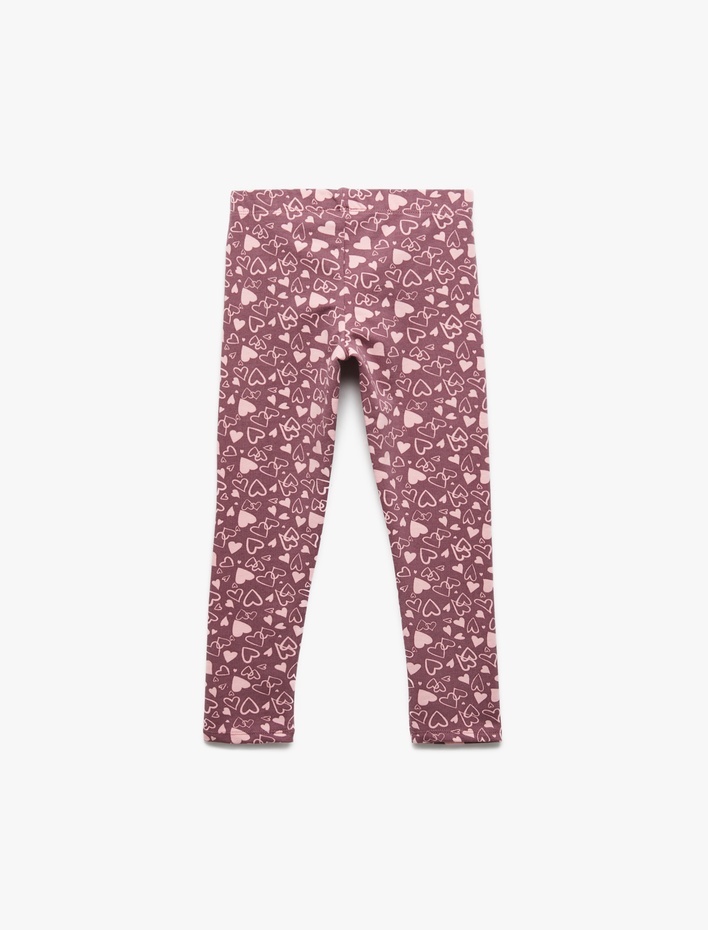 Kız Çocuk Şardonlu Kalp Desenli Pamuklu Uzun Tayt