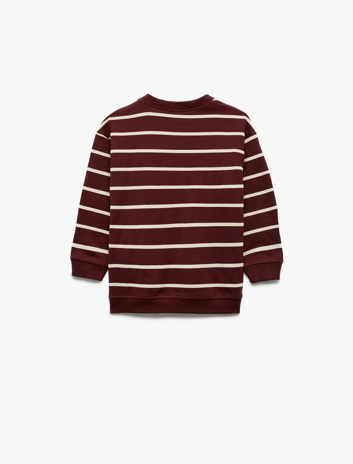 Kız Bebek Şardonlu Ayıcık Baskılı Uzun Kollu Bisiklet Yaka Çizgili Sweatshirt