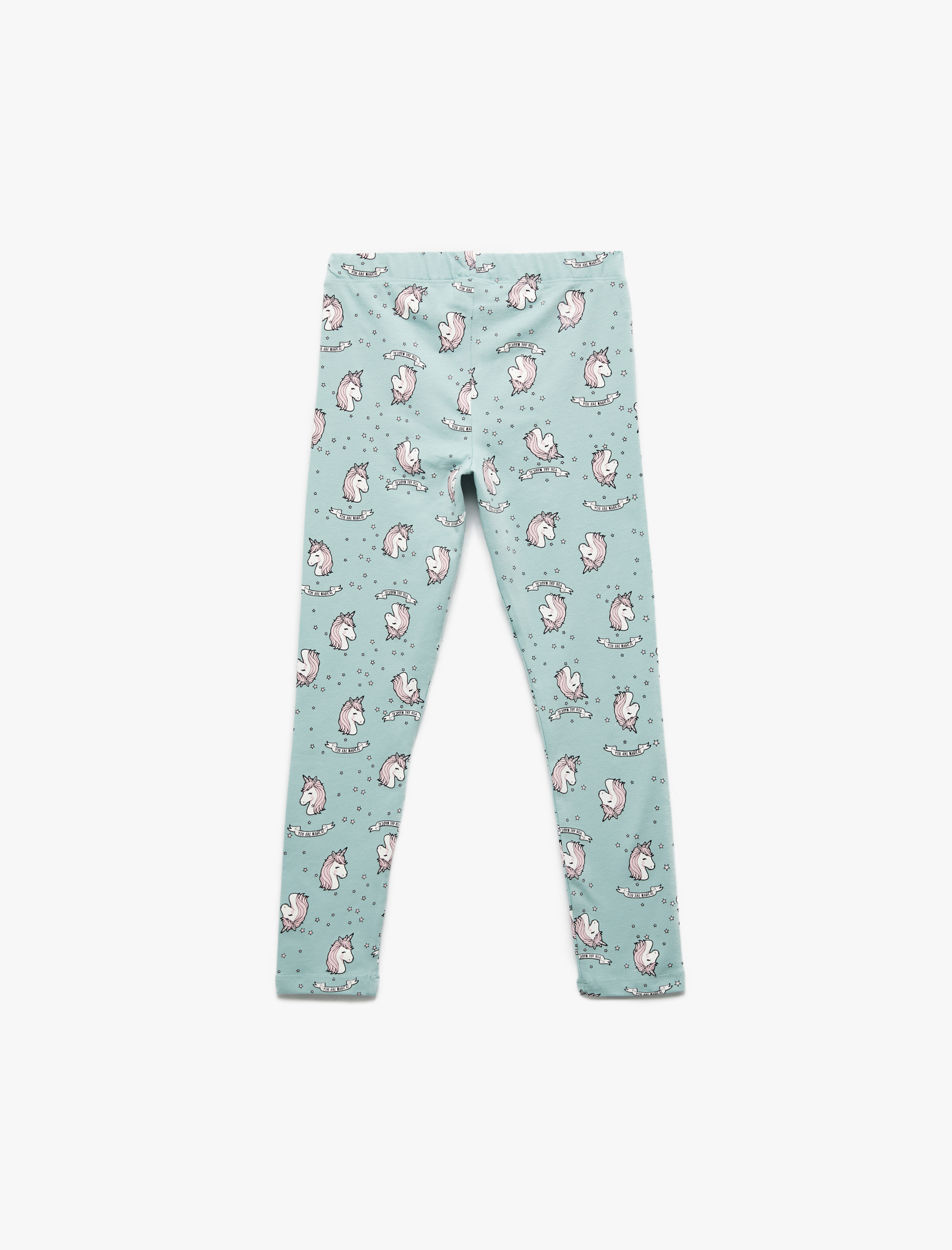  Kız Çocuk Unicorn Desenli Beli Lastikli Pamuklu Uzun Tayt