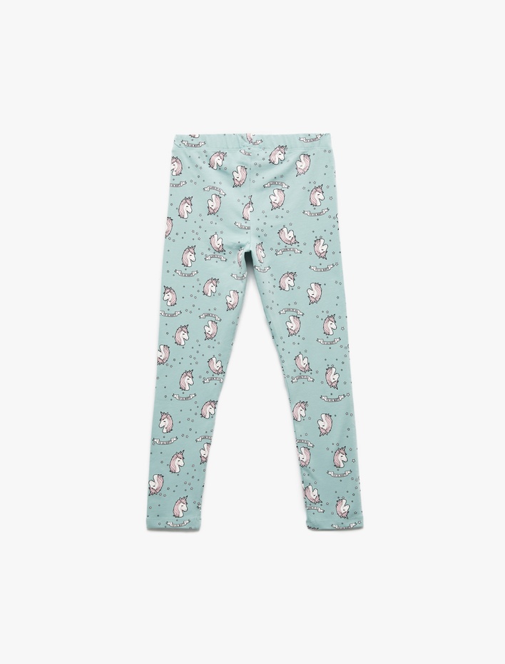 Kız Çocuk Unicorn Desenli Beli Lastikli Pamuklu Uzun Tayt