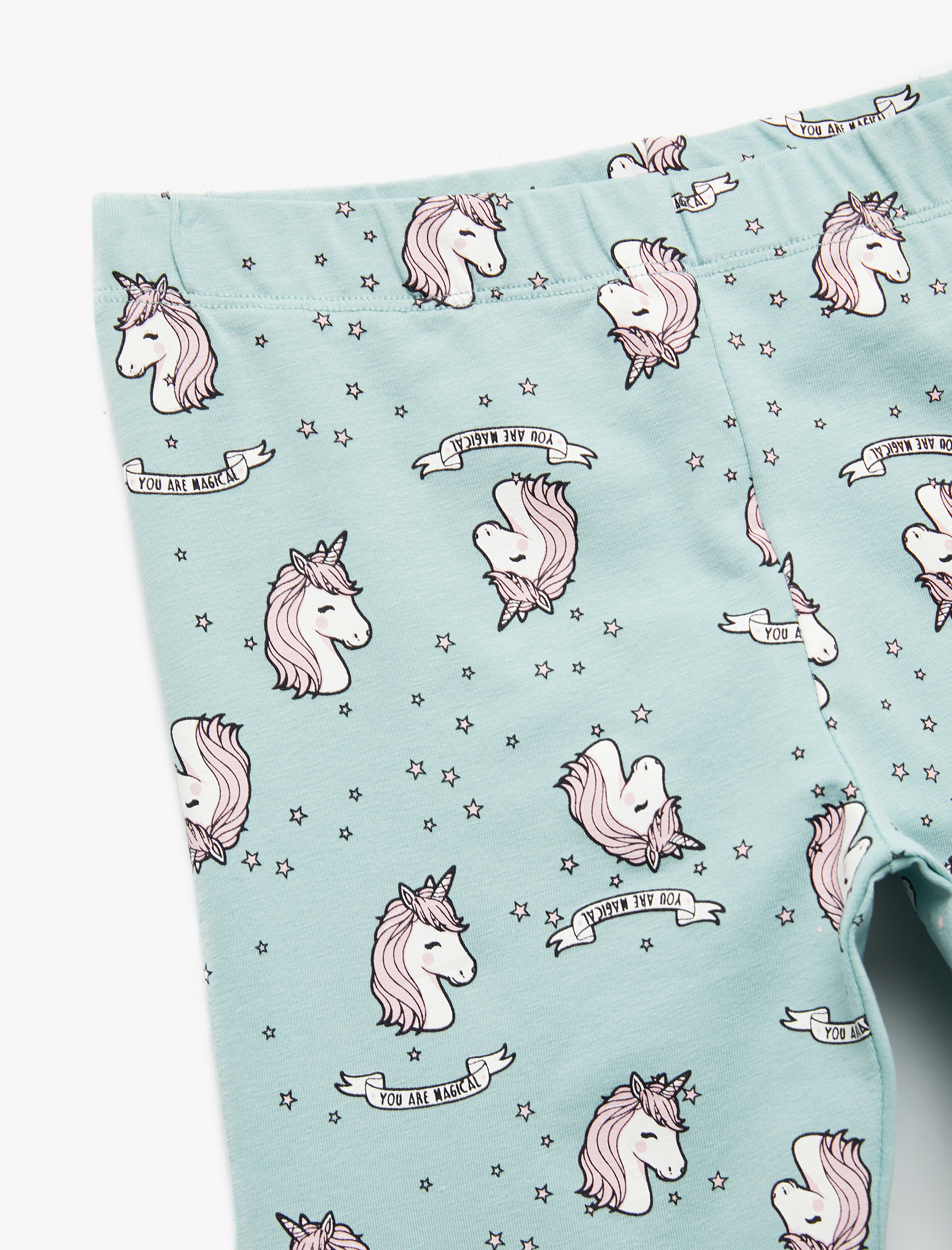  Kız Çocuk Unicorn Desenli Beli Lastikli Pamuklu Uzun Tayt