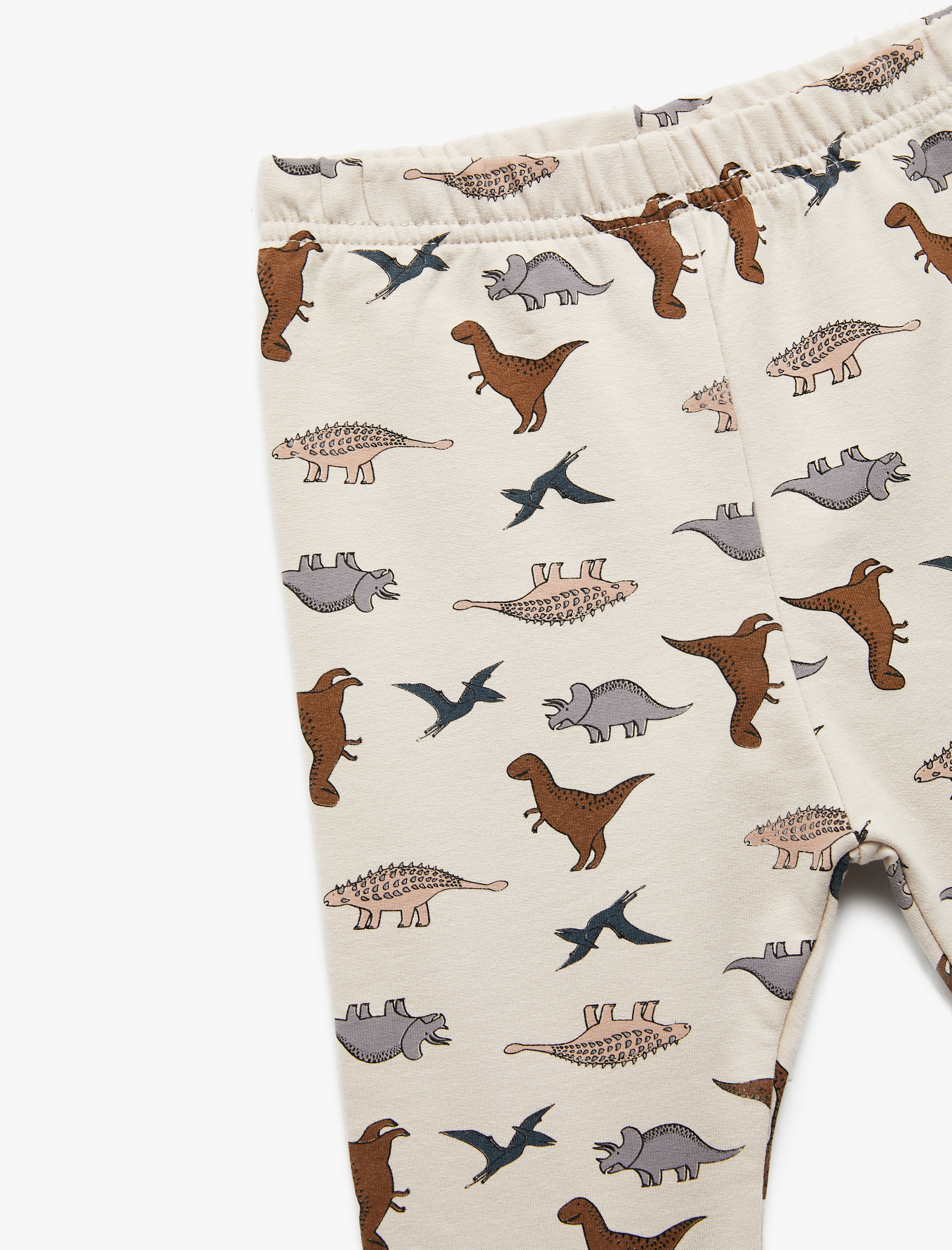  Erkek Bebek Dinozor Baskılı Beli Bağlamalı Pamuklu Şardonlu Uzun Tayt