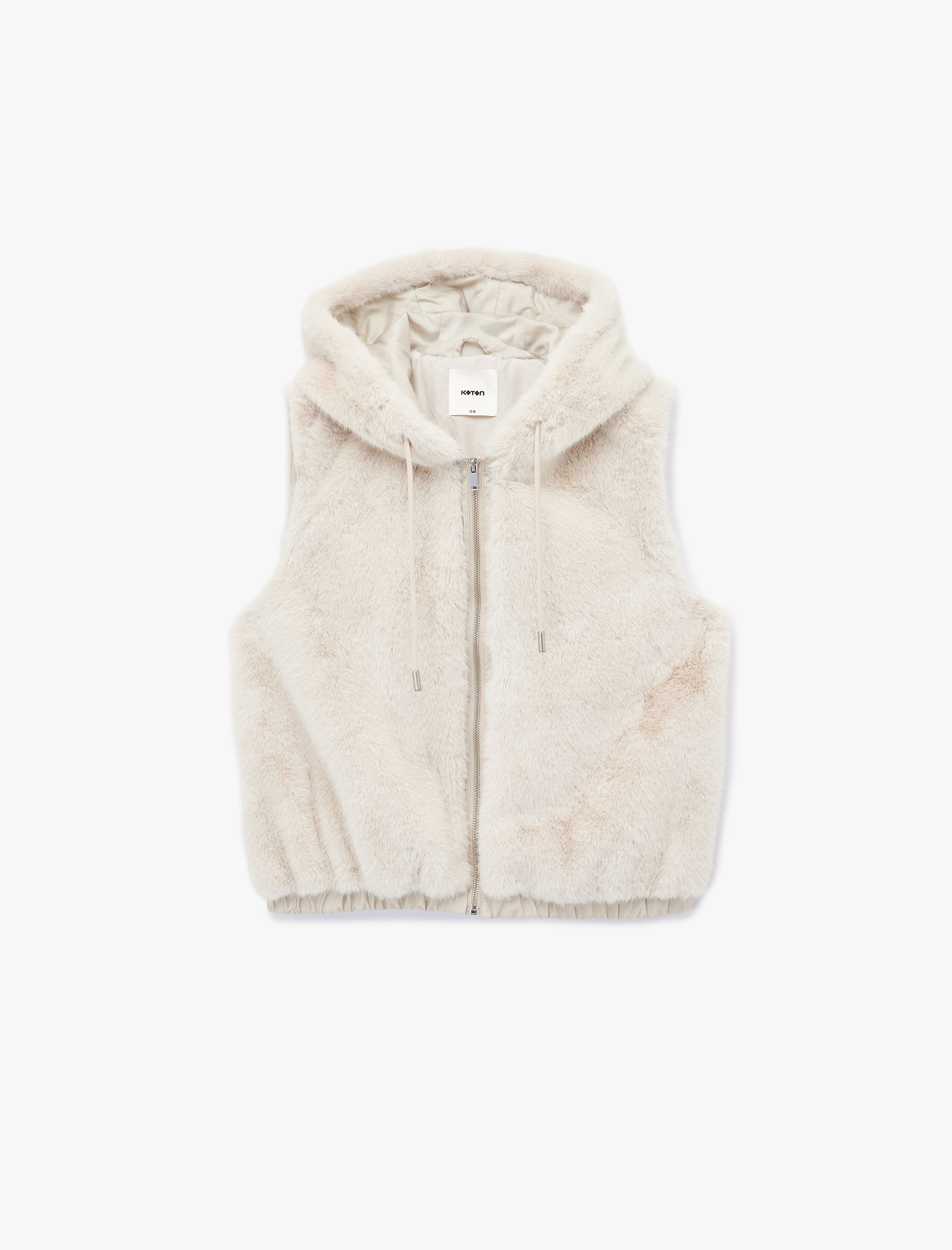   Kolsuz Kapüşonlu Fermuarlı Peluş Yelek