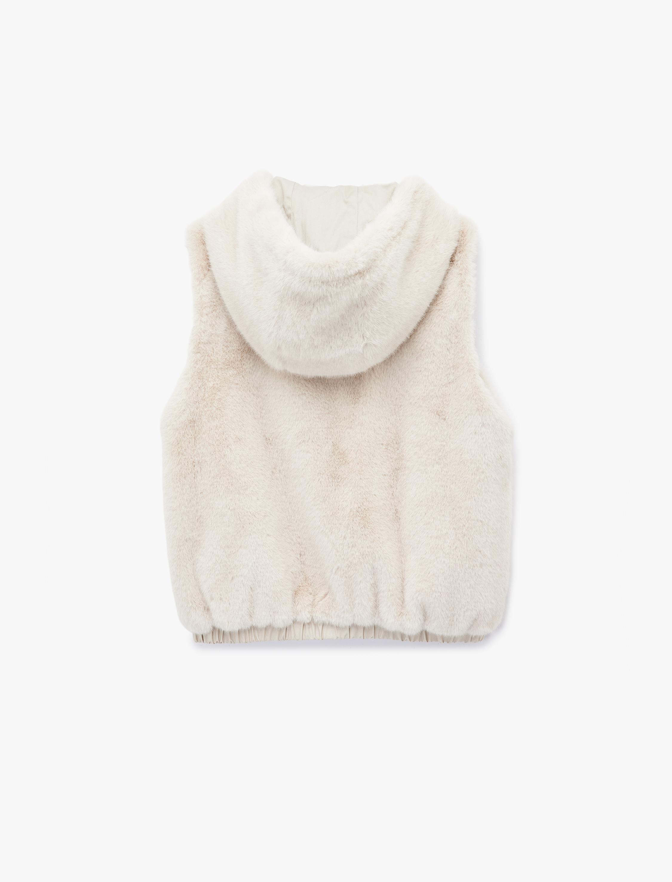   Kolsuz Kapüşonlu Fermuarlı Peluş Yelek