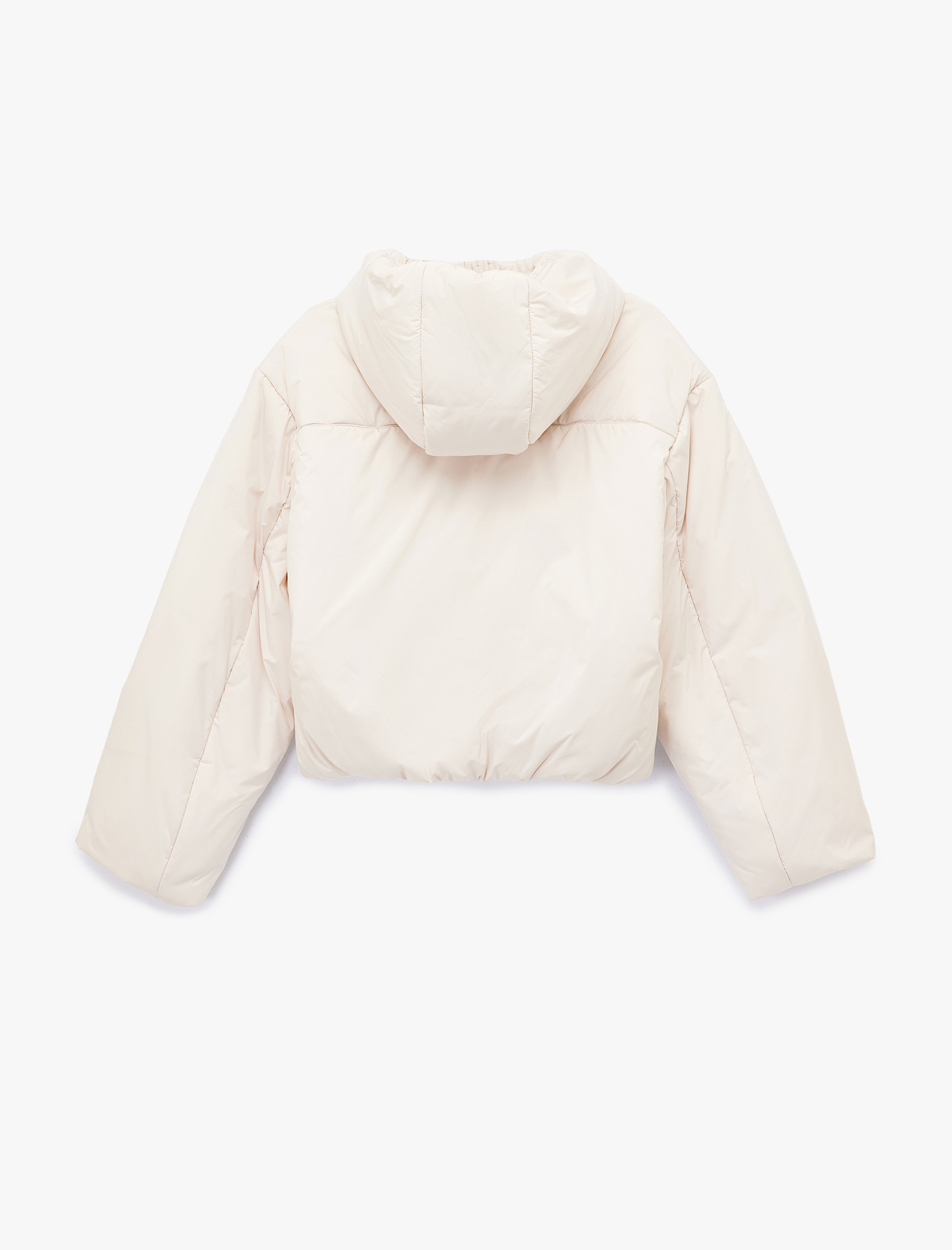   Fermuarlı Uzun Kollu Su İtici Kapüşonlu Crop Şişme Mont