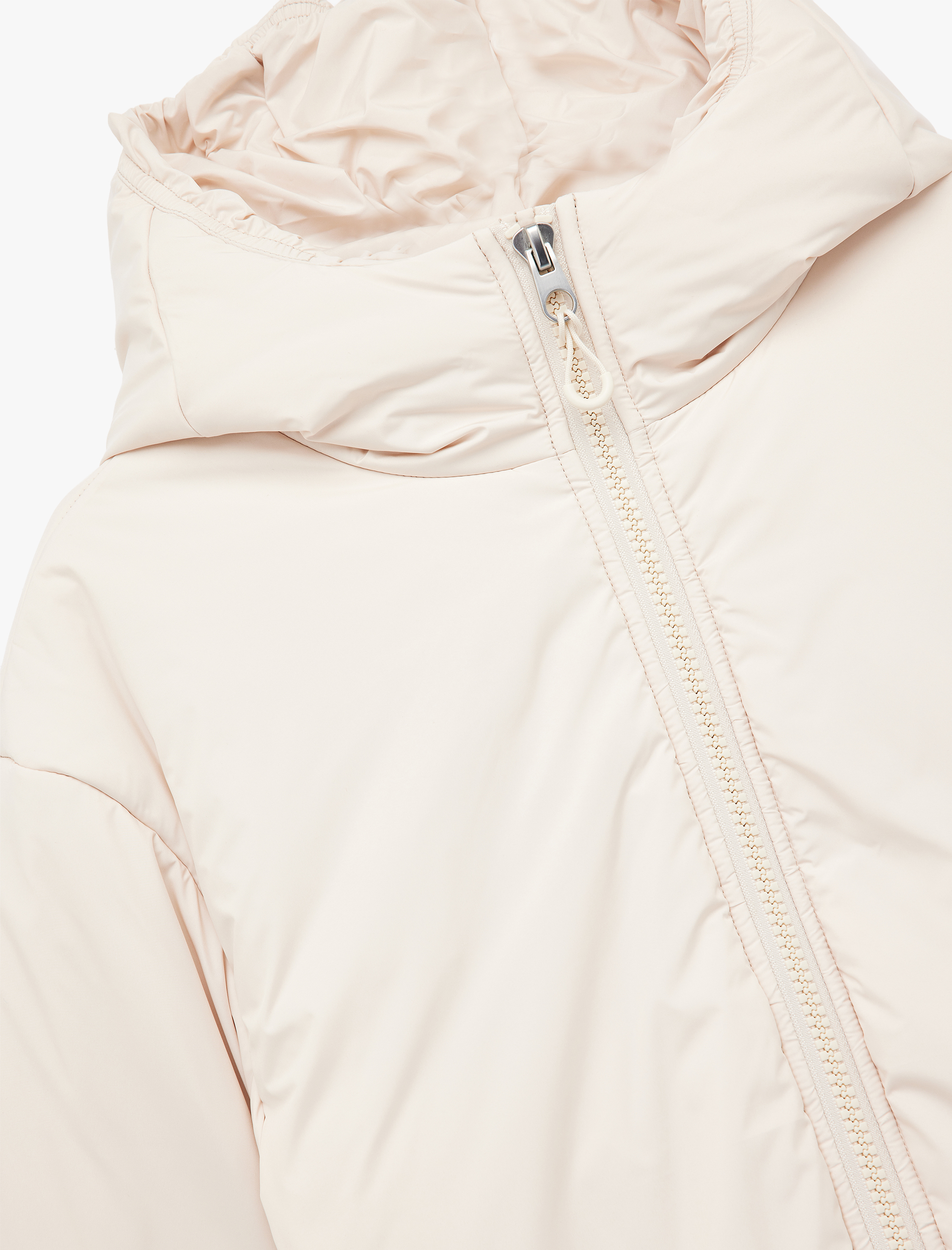   Fermuarlı Uzun Kollu Su İtici Kapüşonlu Crop Şişme Mont