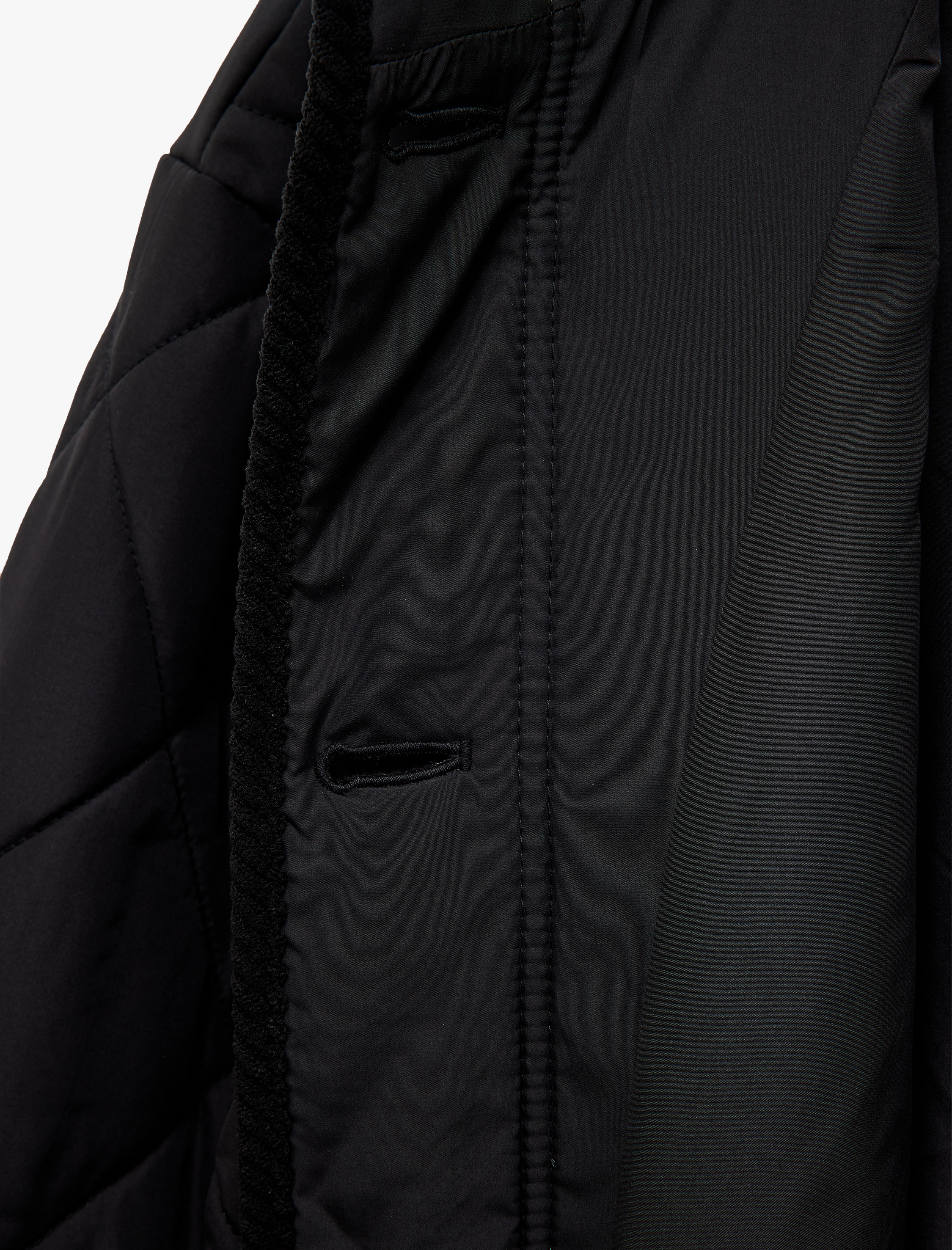   Uzun Kollu Düğmeli Cepli Kapüşonlu Kapitone Mont