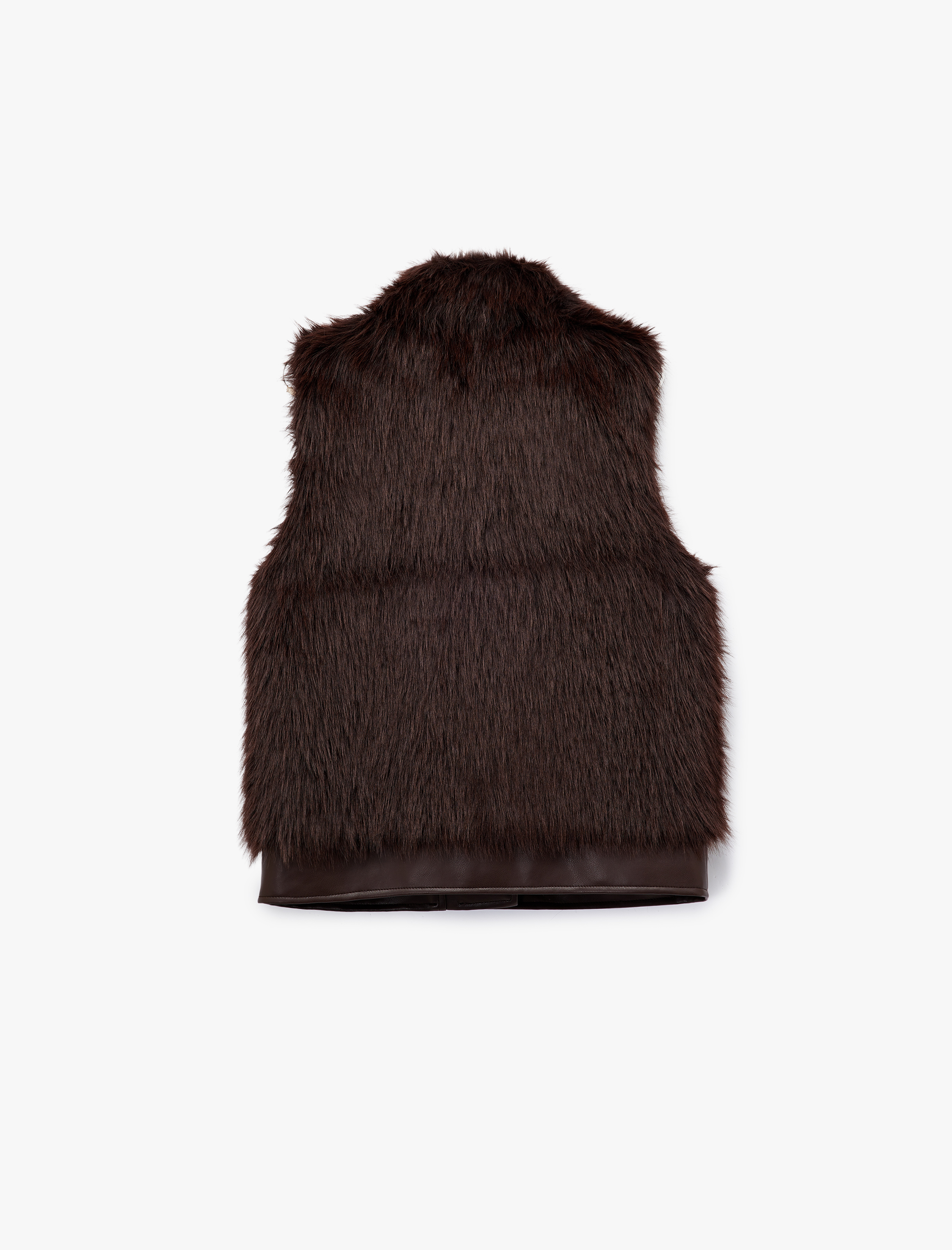   Kolsuz Fermuarlı Cepli Crop Suni Kürk Yelek