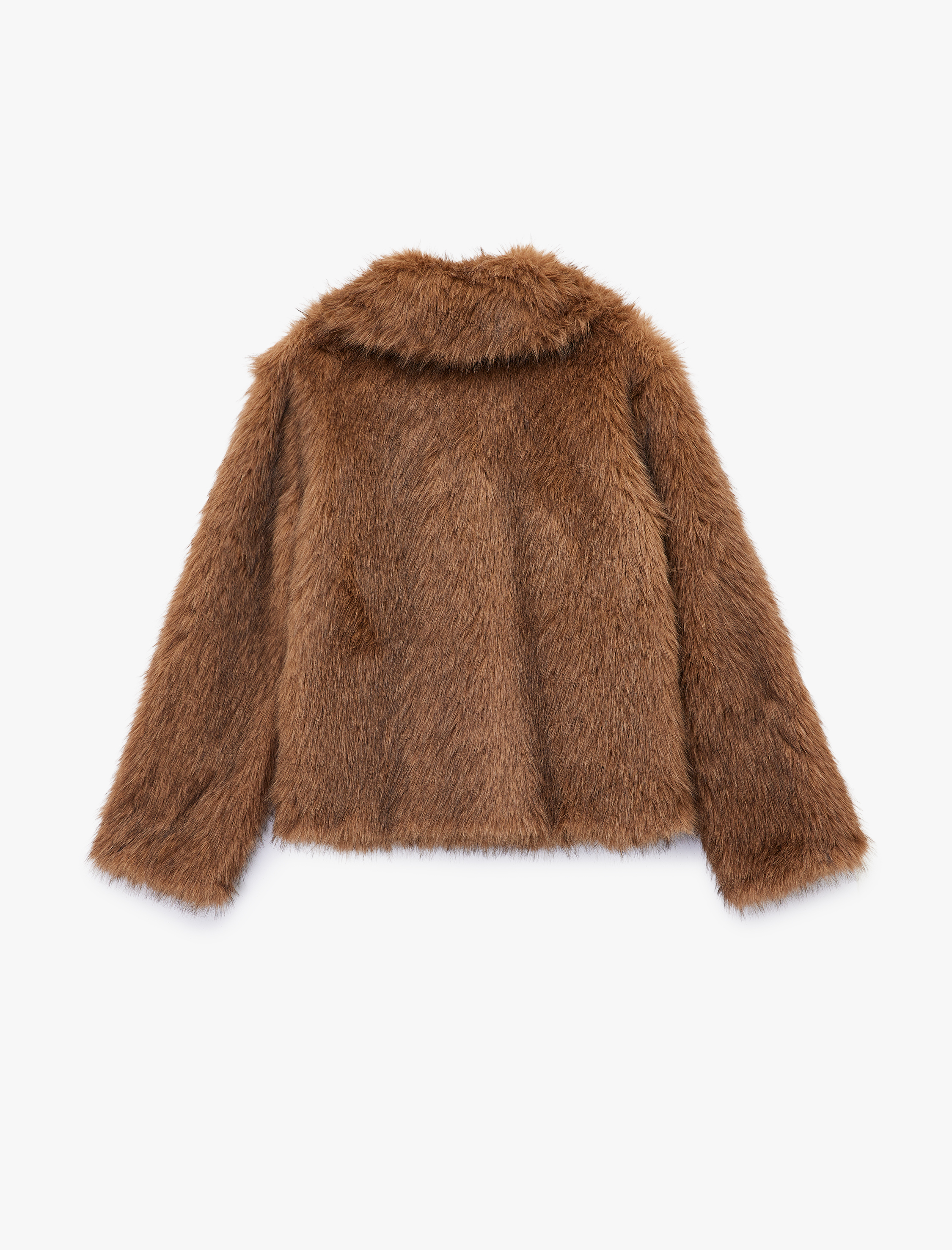   Kruvaze Yaka Uzun Kollu Crop Suni Kürk Ceket