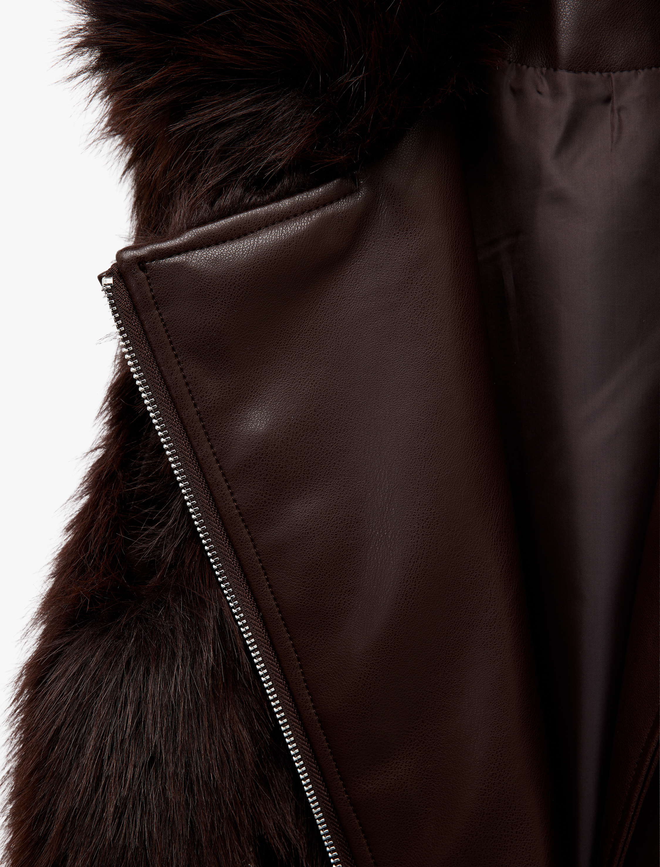   Kolsuz Fermuarlı Cepli Crop Suni Kürk Yelek