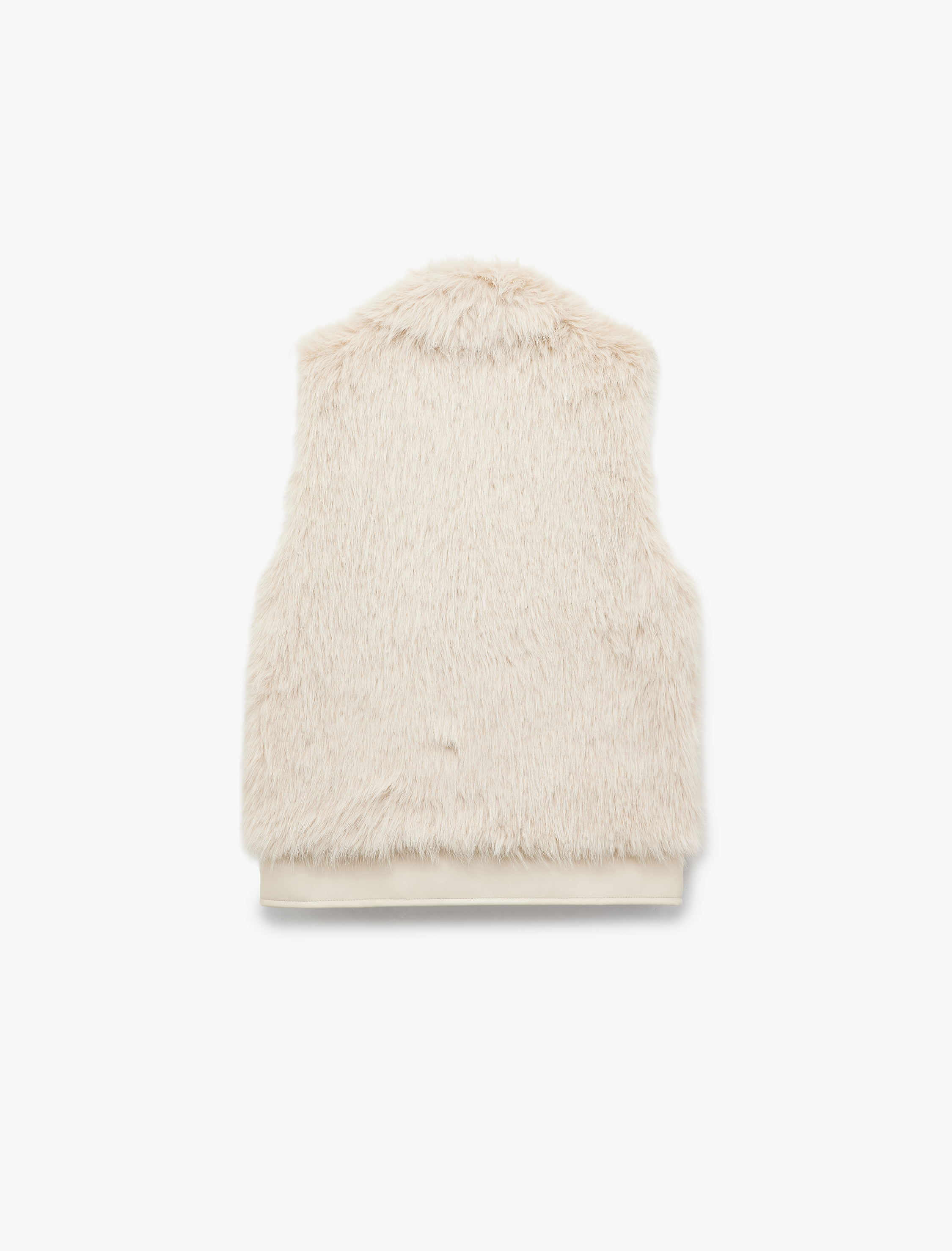   Kolsuz Fermuarlı Cepli Crop Suni Kürk Yelek