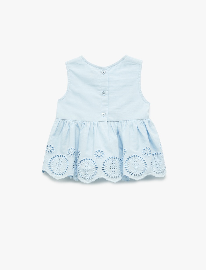 Kız Bebek Pamuklu Fistolu Bisiklet Yaka Kolsuz Bluz