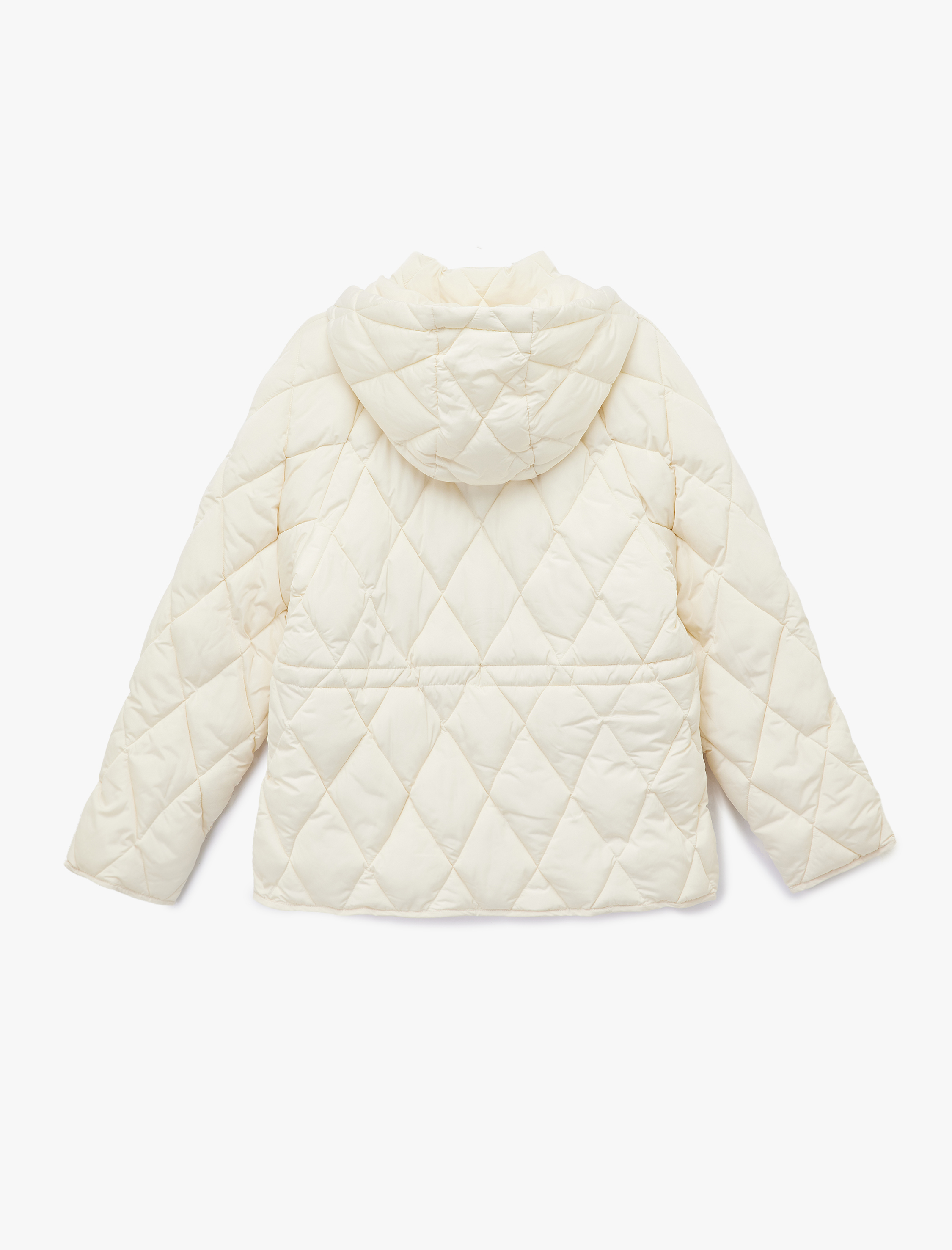   Beli Bağcıklı Uzun Kollu Cepli Su İtici Kapüşonlu Kapitone Şişme Mont