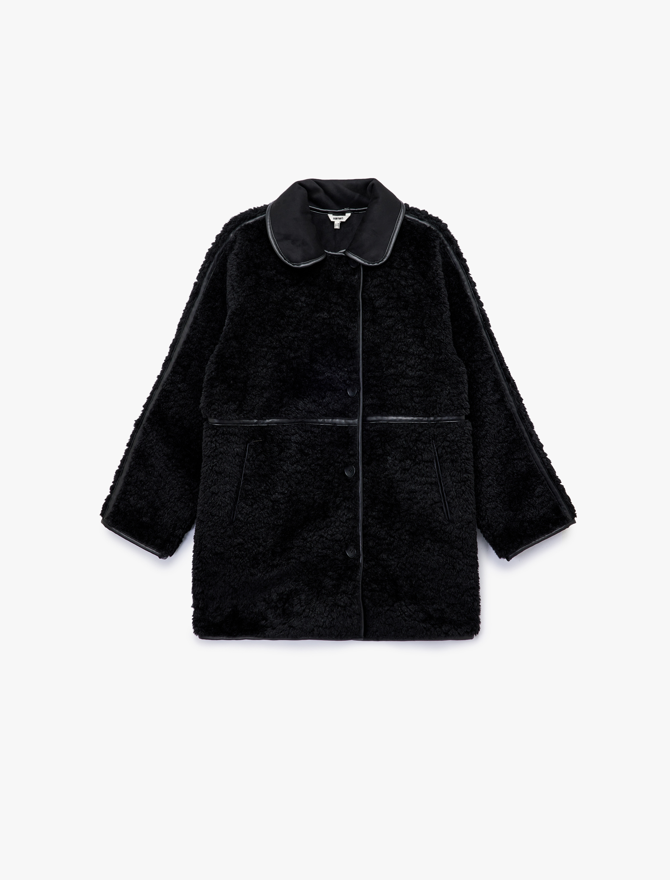   Bonded Kaban Oversize Peluş Düğmeli Cepli Kruvaze Uzun Kollu