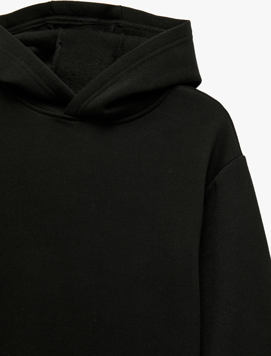  Erkek Çocuk Oversize Şardonlu Uzun Kollu Basic Kapşonlu Sweatshirt