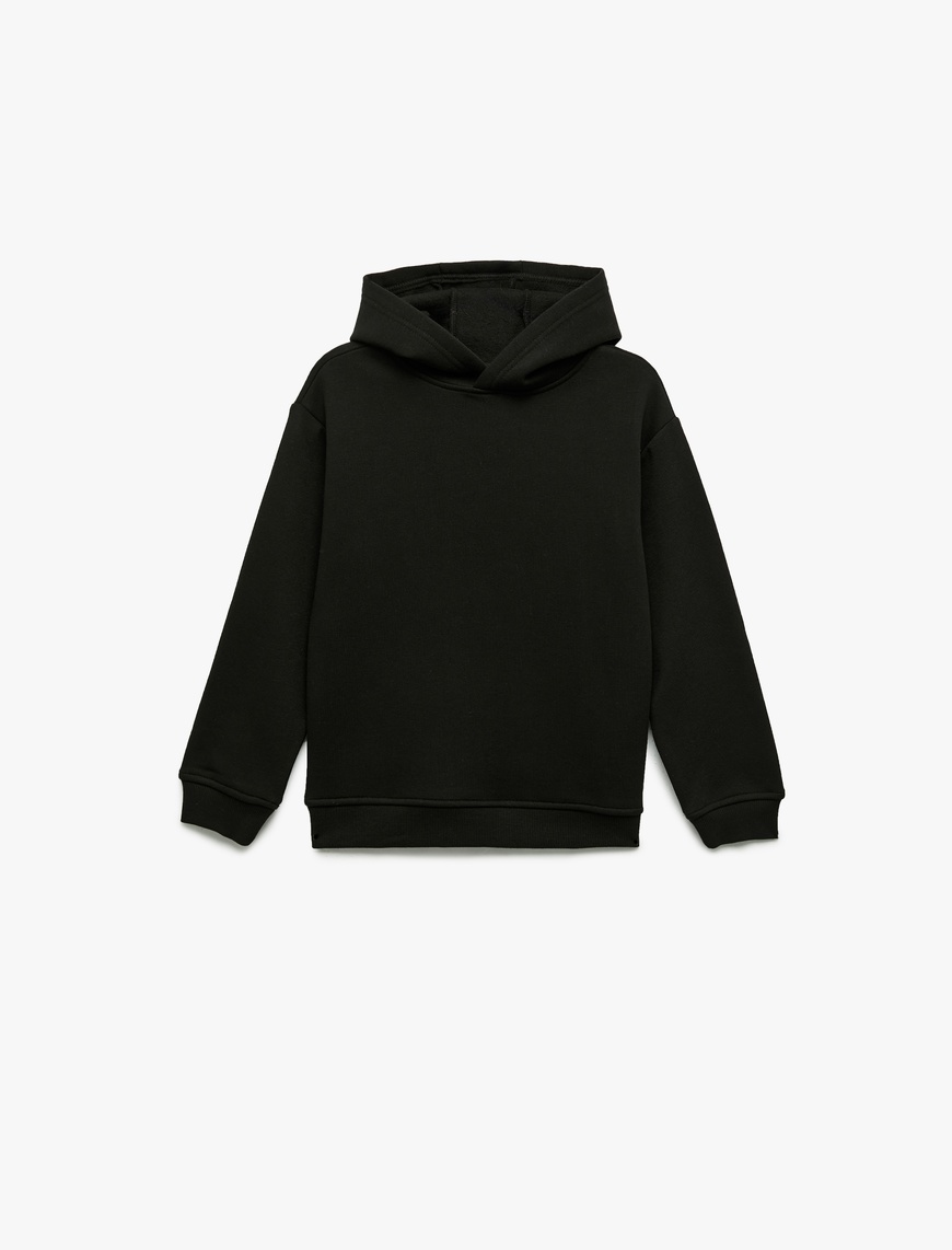  Erkek Çocuk Oversize Şardonlu Uzun Kollu Basic Kapşonlu Sweatshirt