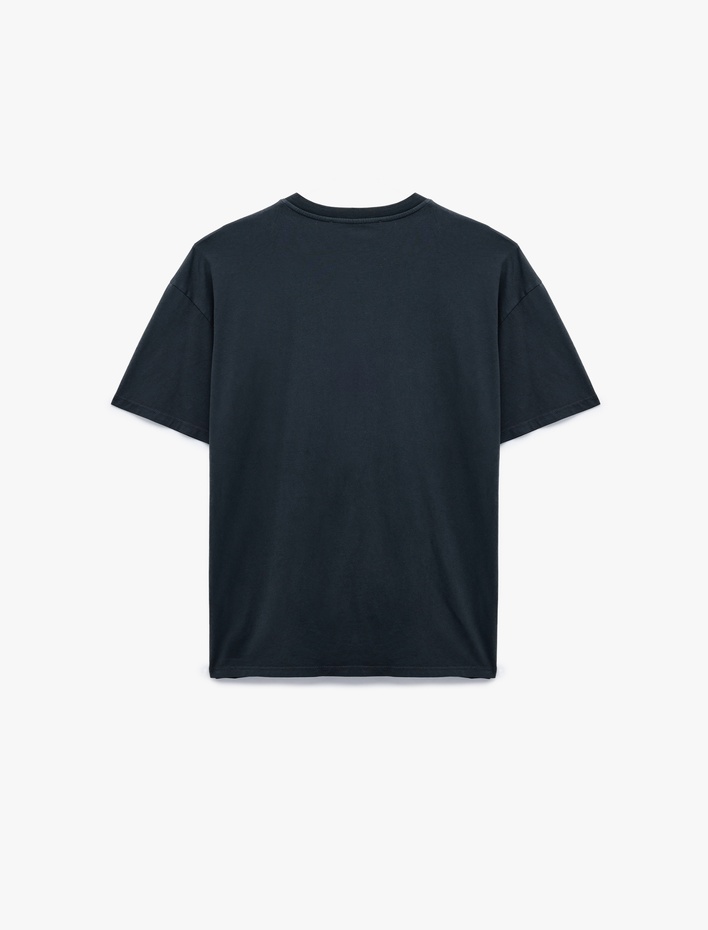  Kısa Kollu Bisiklet Yaka Pamuklu Baskılı Oversize Tişört