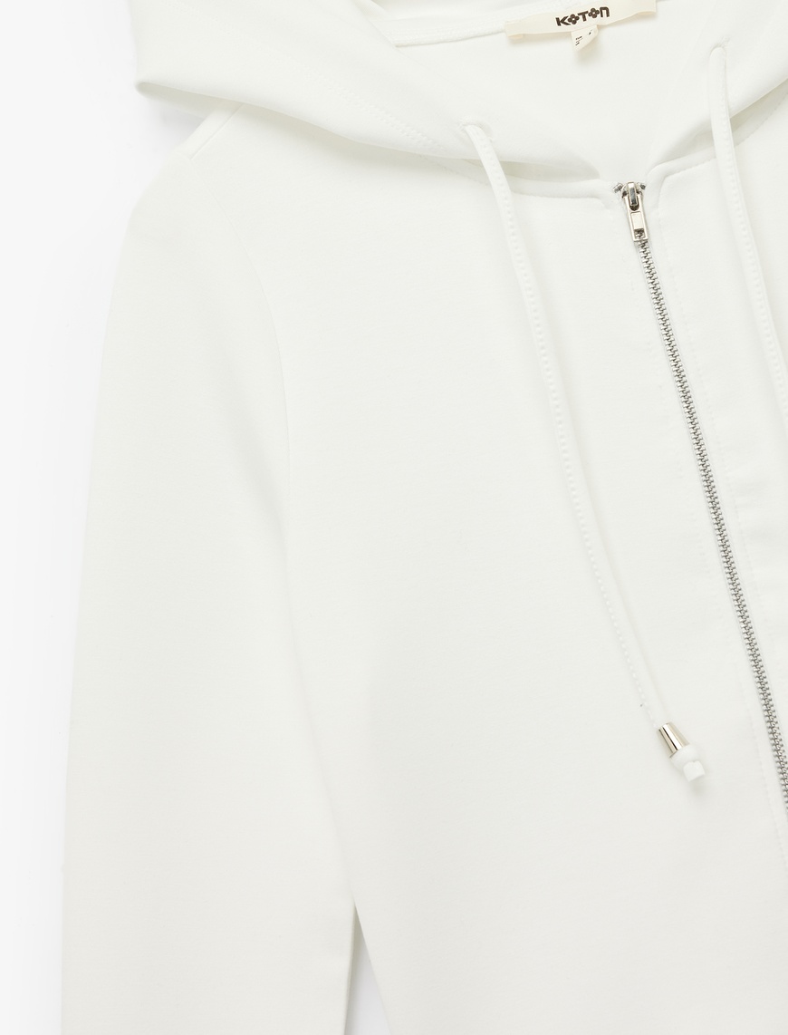   Uzun Kollu Viskon Karışımlı Kapüşonlu Tam Fermuarlı Sweatshirt