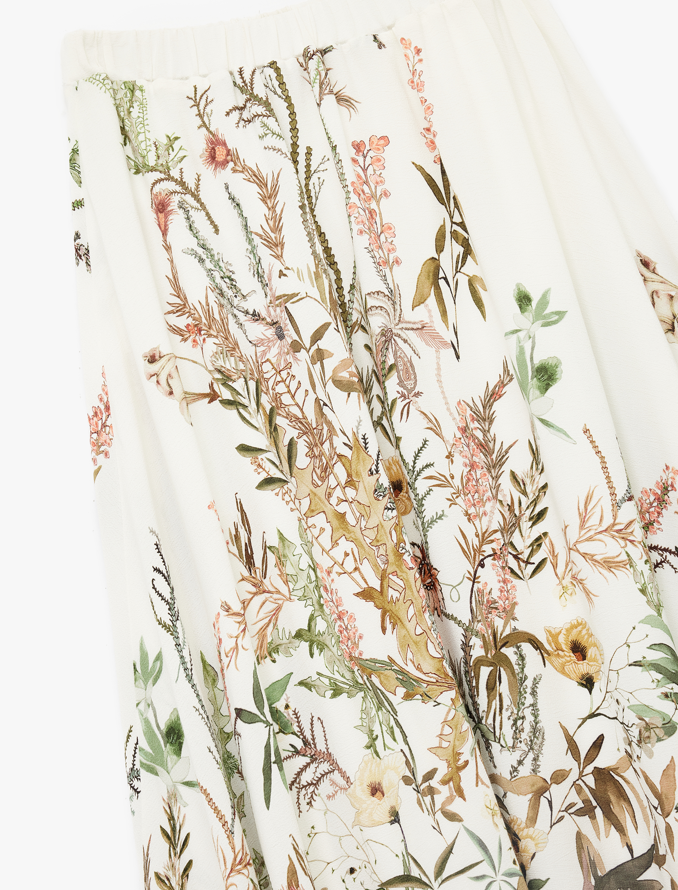   Astarlı Viskon Kumaş Yüksek Bel Midi Çiçekli Kloş Etek