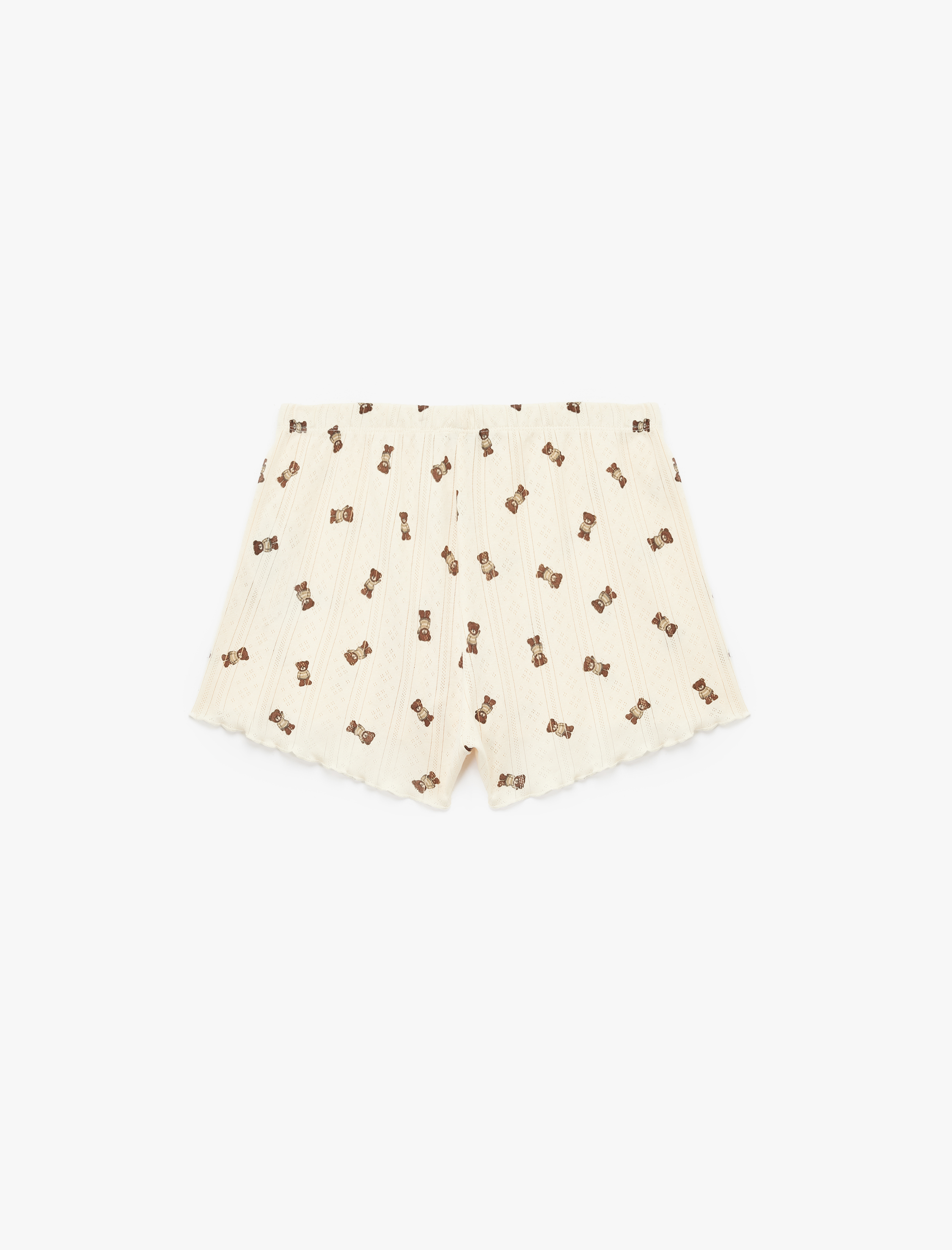   Fiyonklu Ayıcık Desenli Rahat Kalıp Mini Pamuklu Şort Pijama Altı