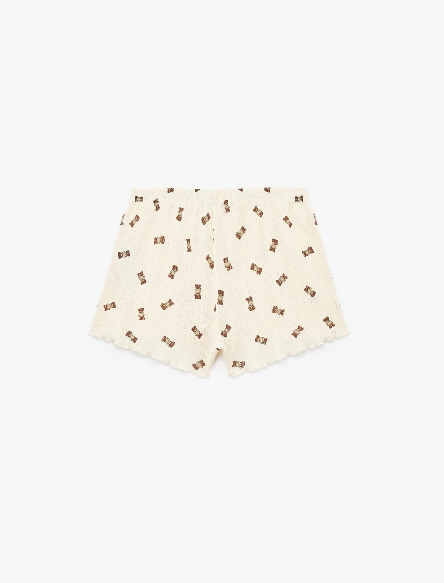   Fiyonklu Ayıcık Desenli Rahat Kalıp Mini Pamuklu Şort Pijama Altı