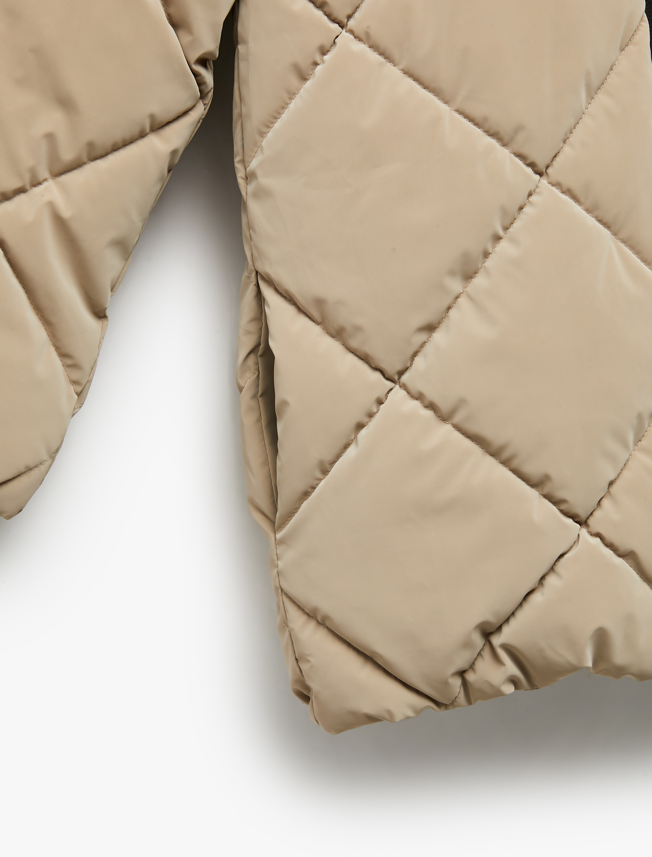  Kız Çocuk Uzun Kollu Fermuarlı Kapitone Kapşonlu Şişme Mont