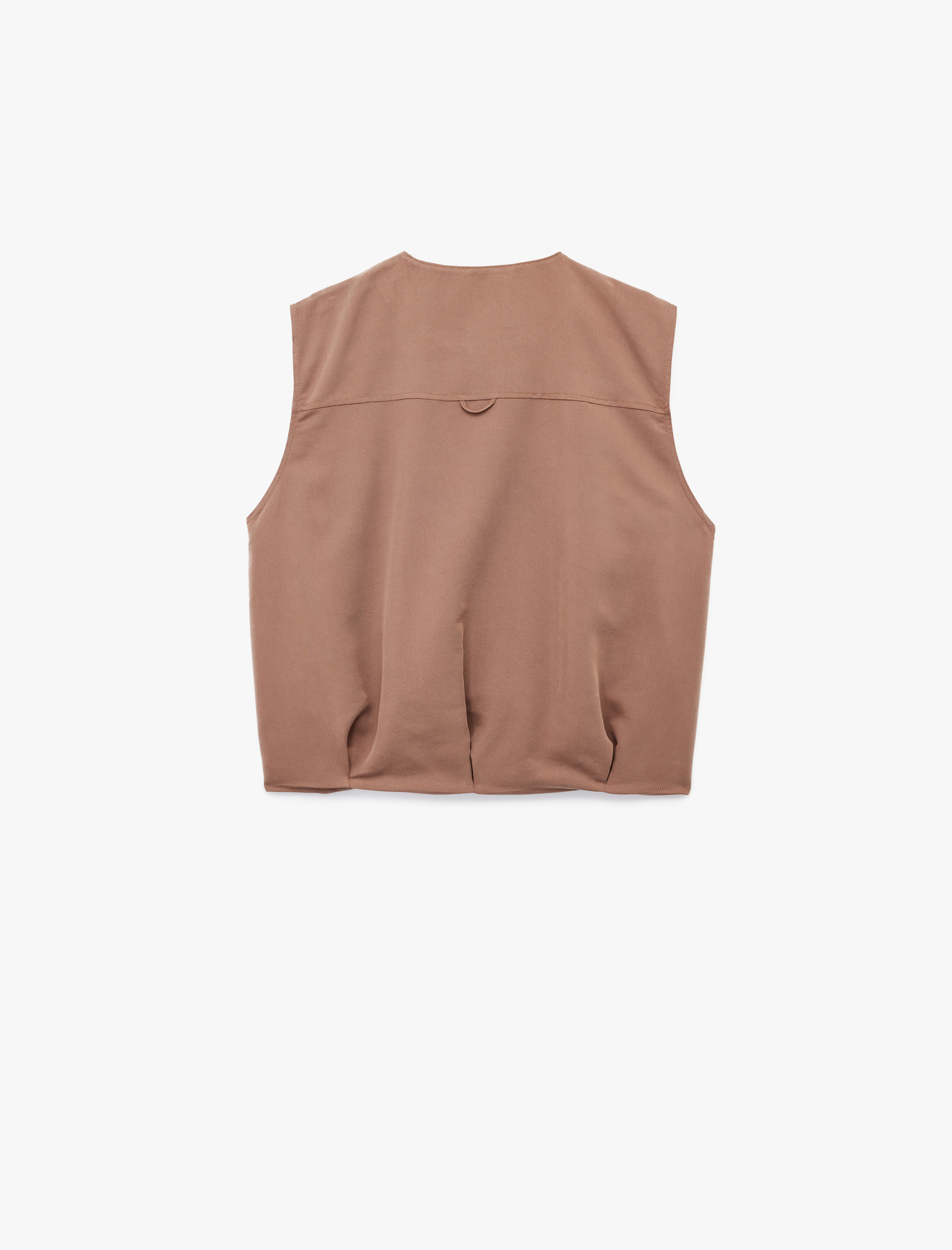   Modal Karışımlı Cep Detaylı Kolsuz Bisiklet Yaka Bol Kalıp Büzgülü Fermuarlı Yelek