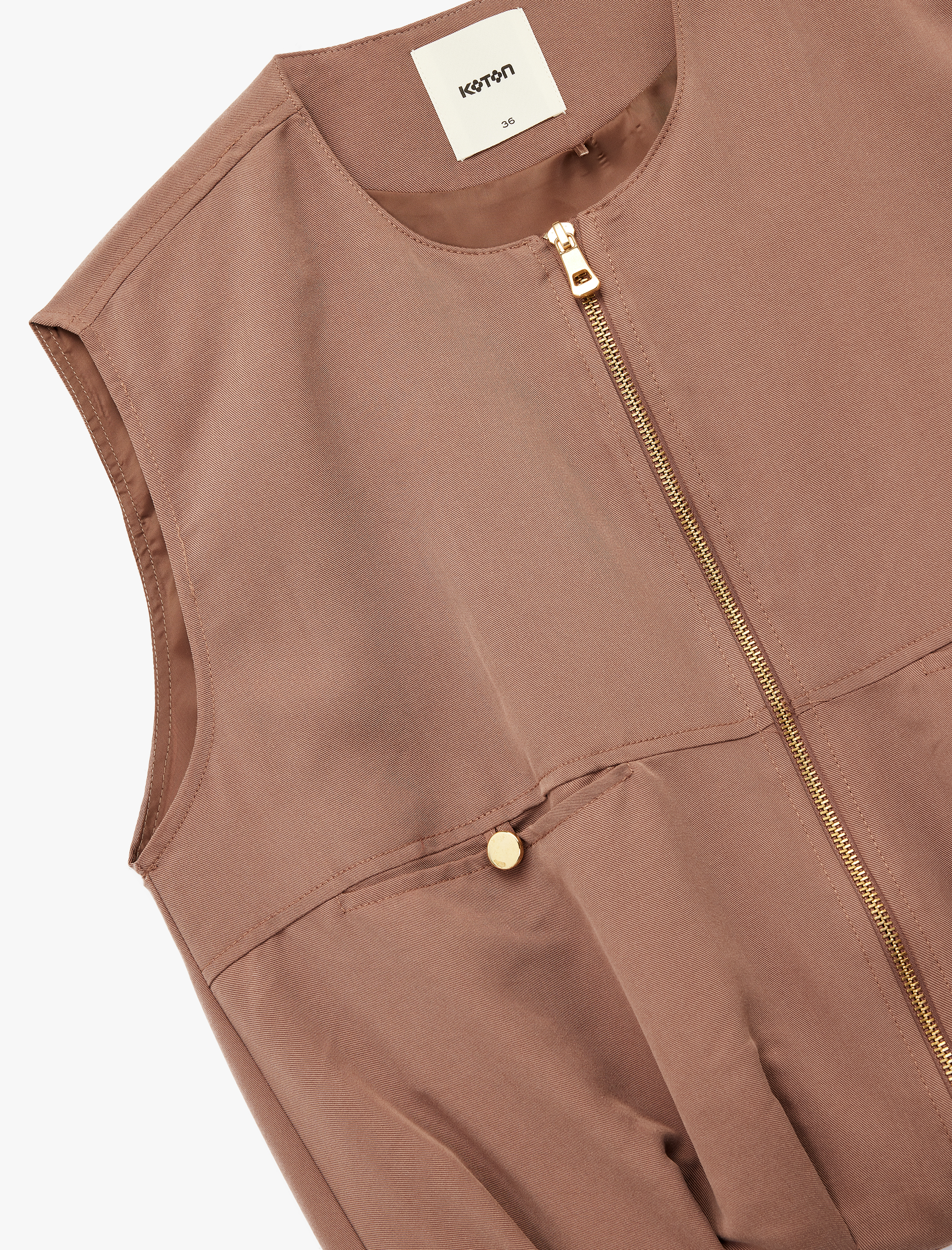   Modal Karışımlı Cep Detaylı Kolsuz Bisiklet Yaka Bol Kalıp Büzgülü Fermuarlı Yelek