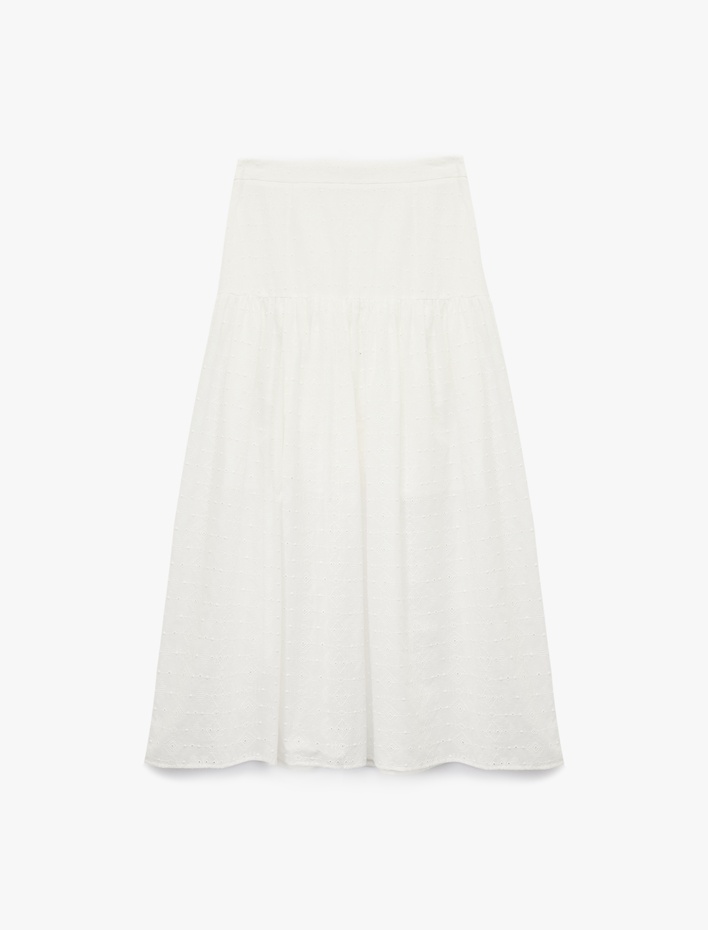  Pamuklu Rahat Kesim Midi Kloş Etek