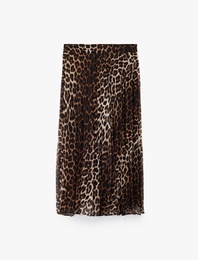 Leopar Desenli Midi Pileli Etek
