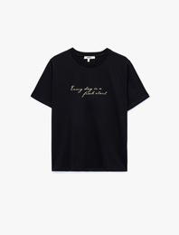 Regular Fit Kısa Kollu Bisiklet Yaka Pamuklu Baskılı Tişört