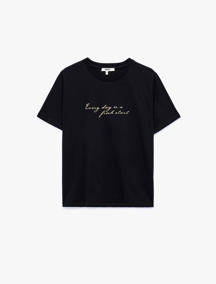  Regular Fit Kısa Kollu Bisiklet Yaka Pamuklu Baskılı Tişört