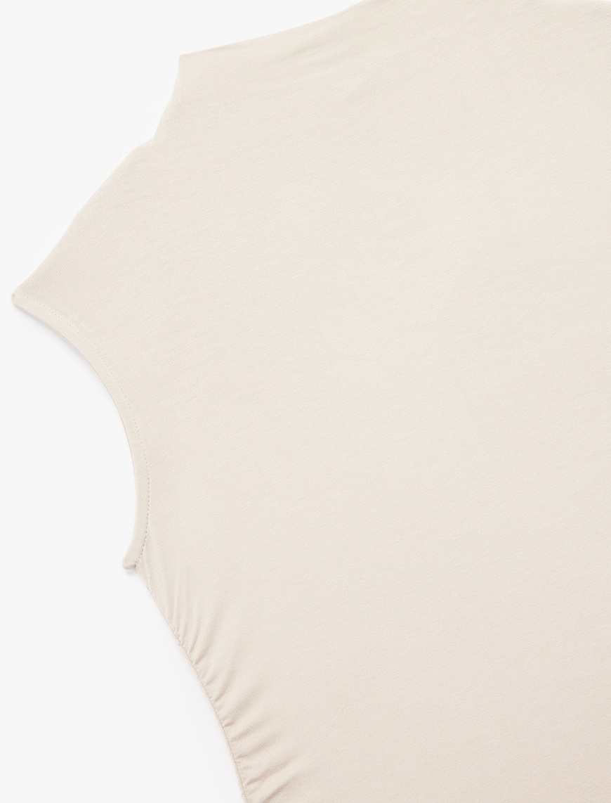   Viskon Kumaş Slim Fit Kolsuz Dik Yaka Bluz