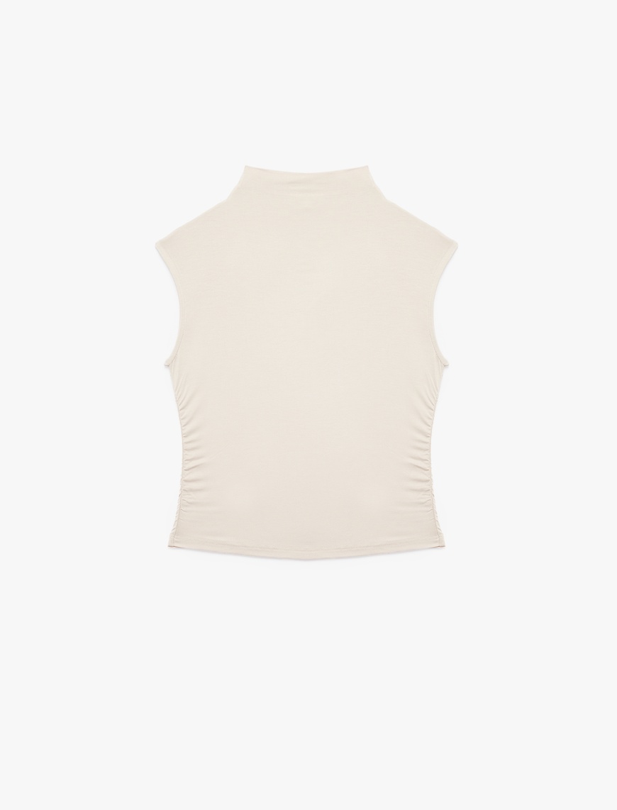   Viskon Kumaş Slim Fit Kolsuz Dik Yaka Bluz