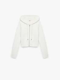 Uzun Kollu Viskon Karışımlı Kapüşonlu Tam Fermuarlı Sweatshirt
