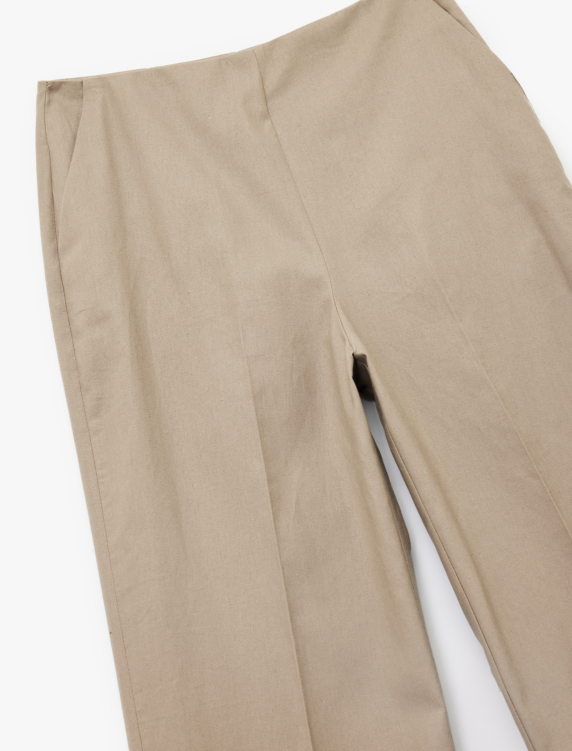   Straight Fit Cep Detaylı Pamuk Keten Karışımlı Pantolon