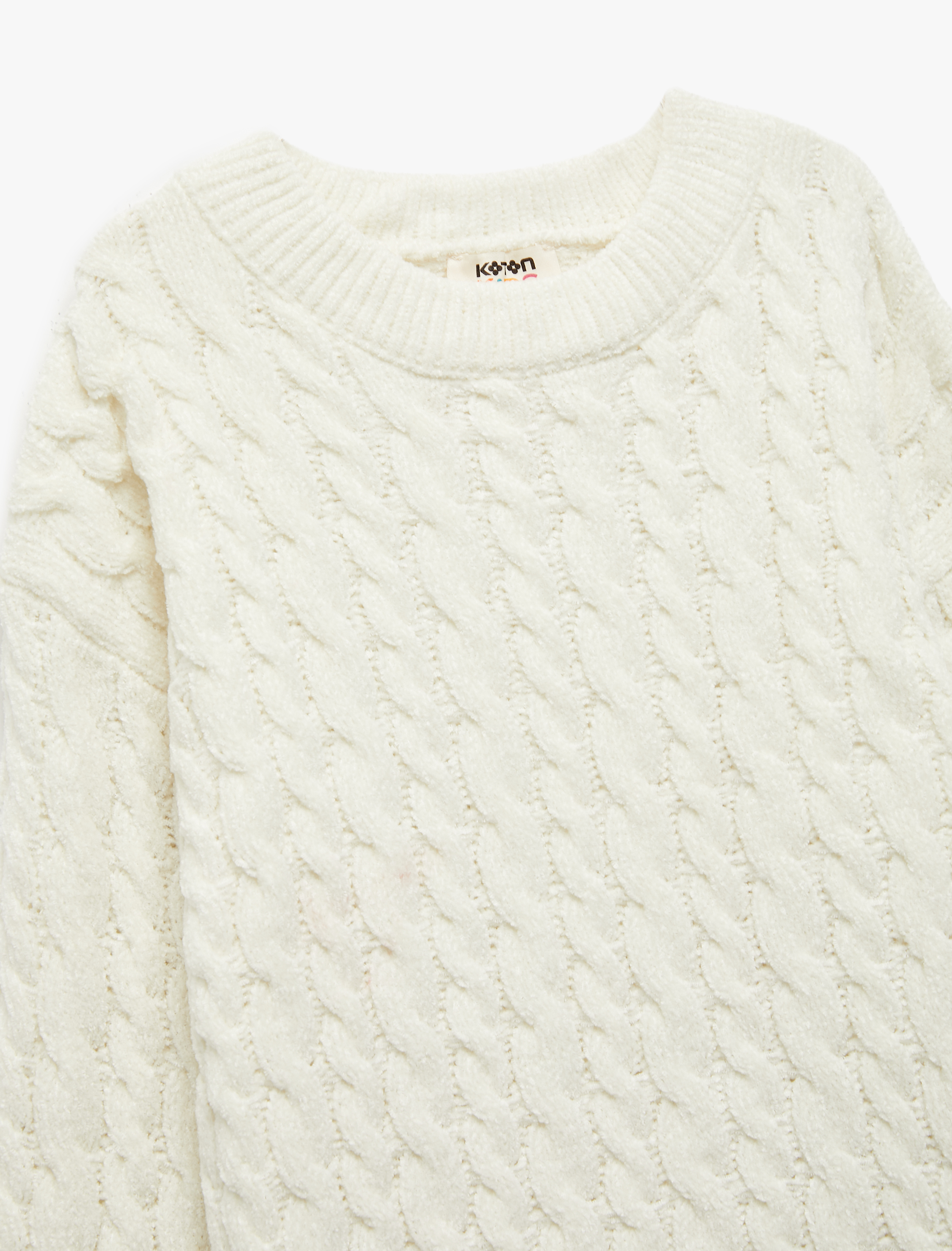 Kız Çocuk Uzun Kollu Bisiklet Yaka Örgü Detaylı Triko Kazak