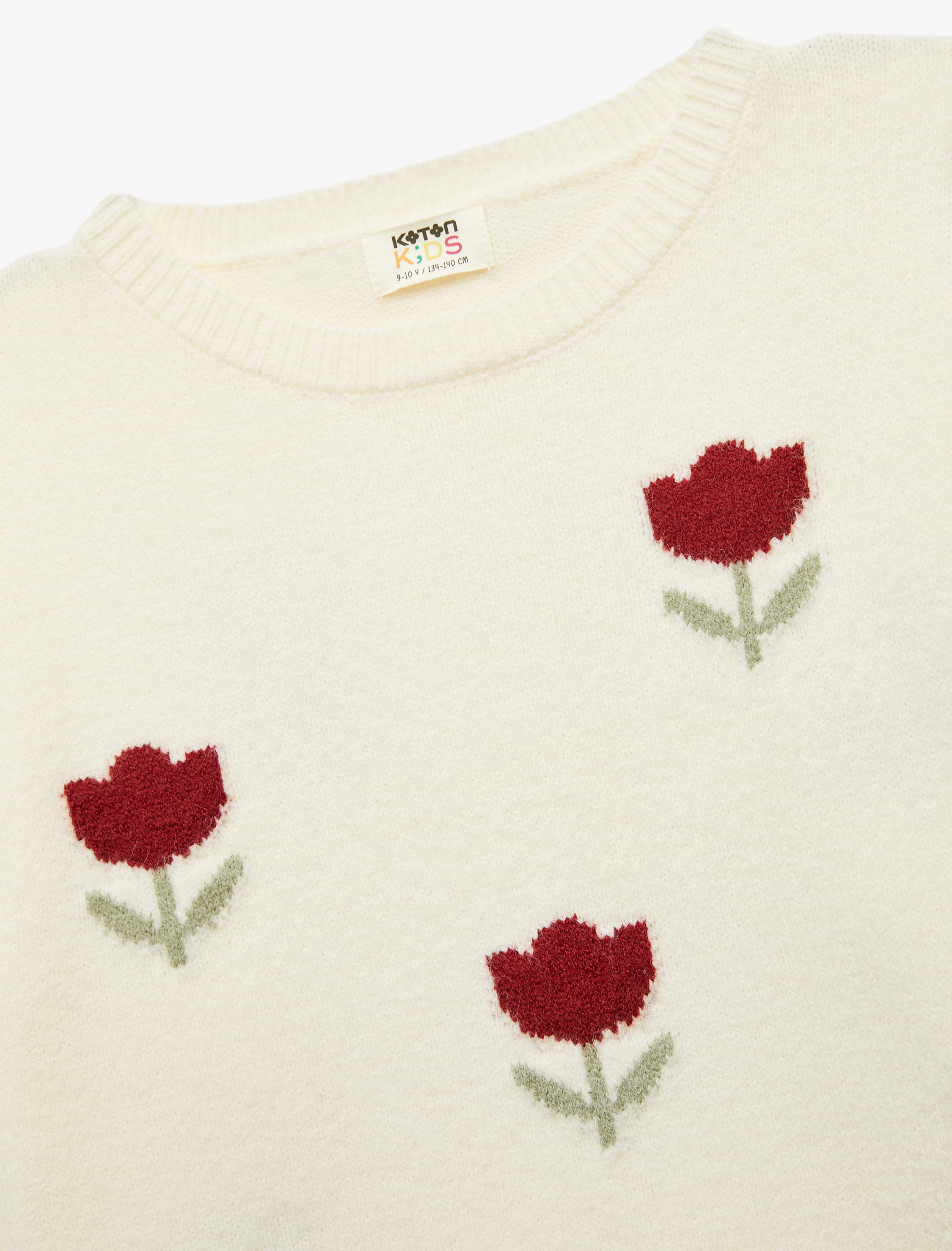  Kız Çocuk Çiçek Desenli Uzun Kollu Bisiklet Yaka Triko Kazak