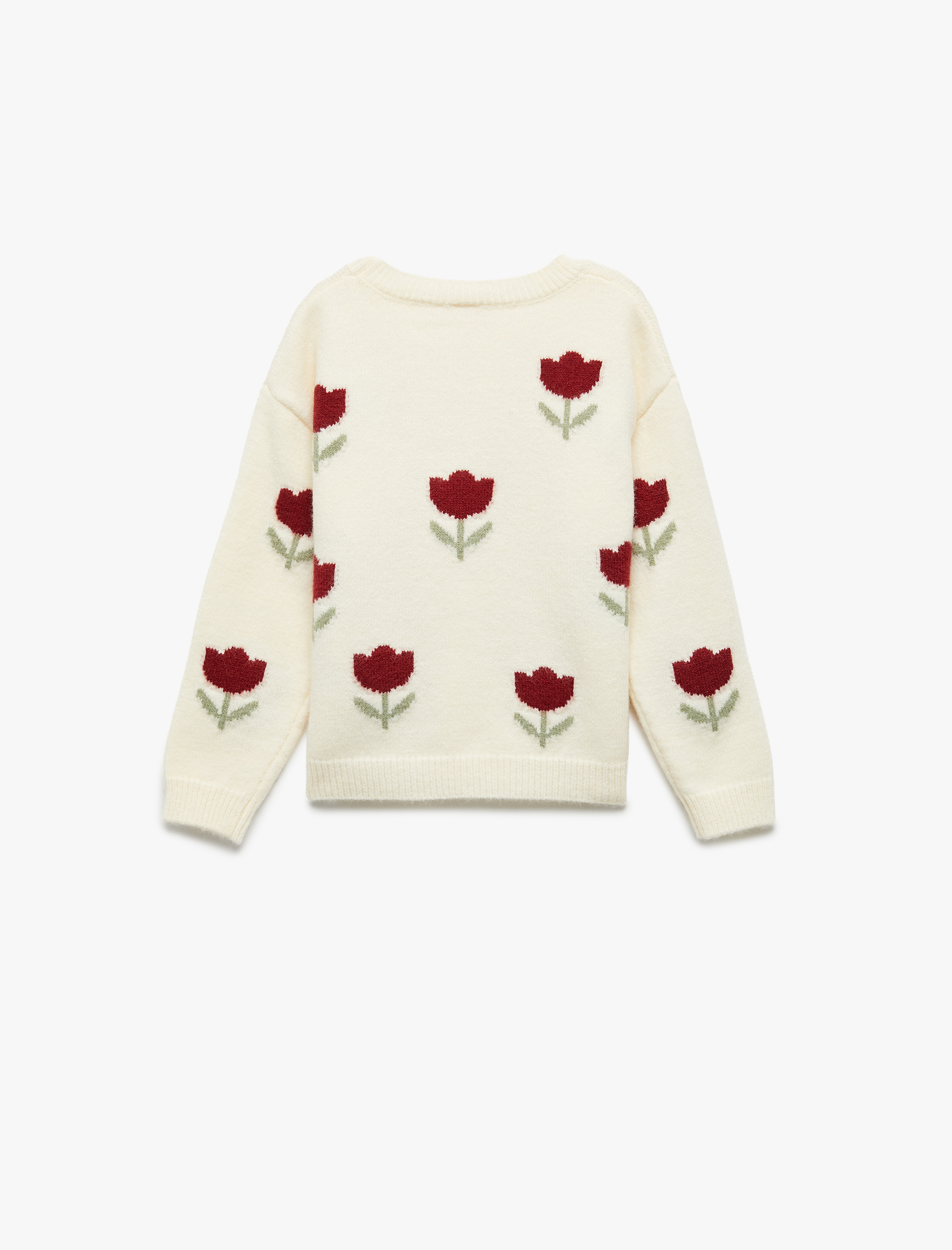  Kız Bebek Uzun Kollu Bisiklet Yaka Çiçek Desenli Triko Kazak