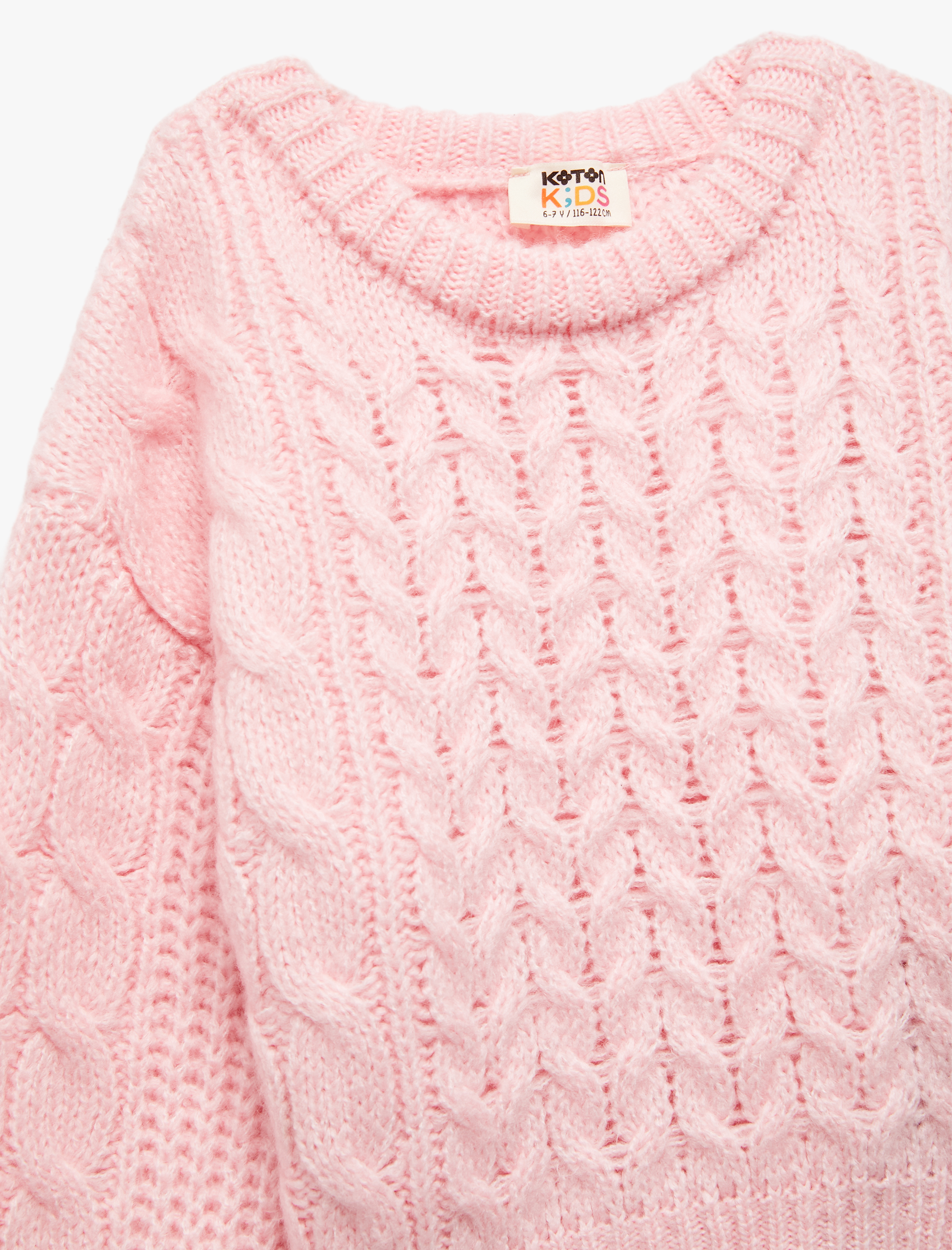  Kız Çocuk Uzun Kollu Bisiklet Yaka Örgü Detaylı Crop Triko Kazak