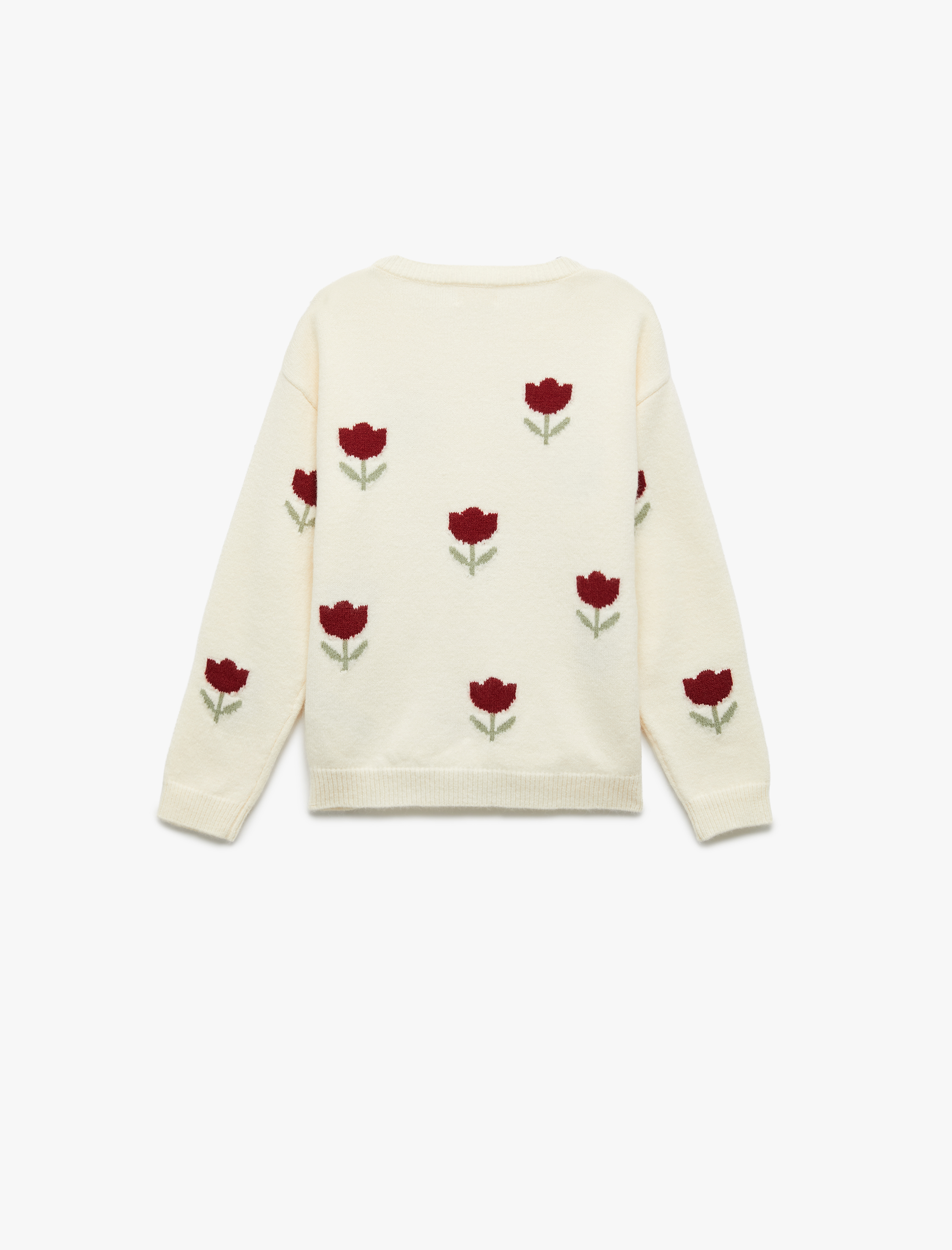  Kız Çocuk Çiçek Desenli Uzun Kollu Bisiklet Yaka Triko Kazak