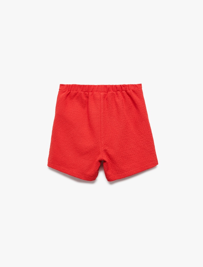 Kız Çocuk Düğmeli Cep Detaylı Tüvit Şort Etek